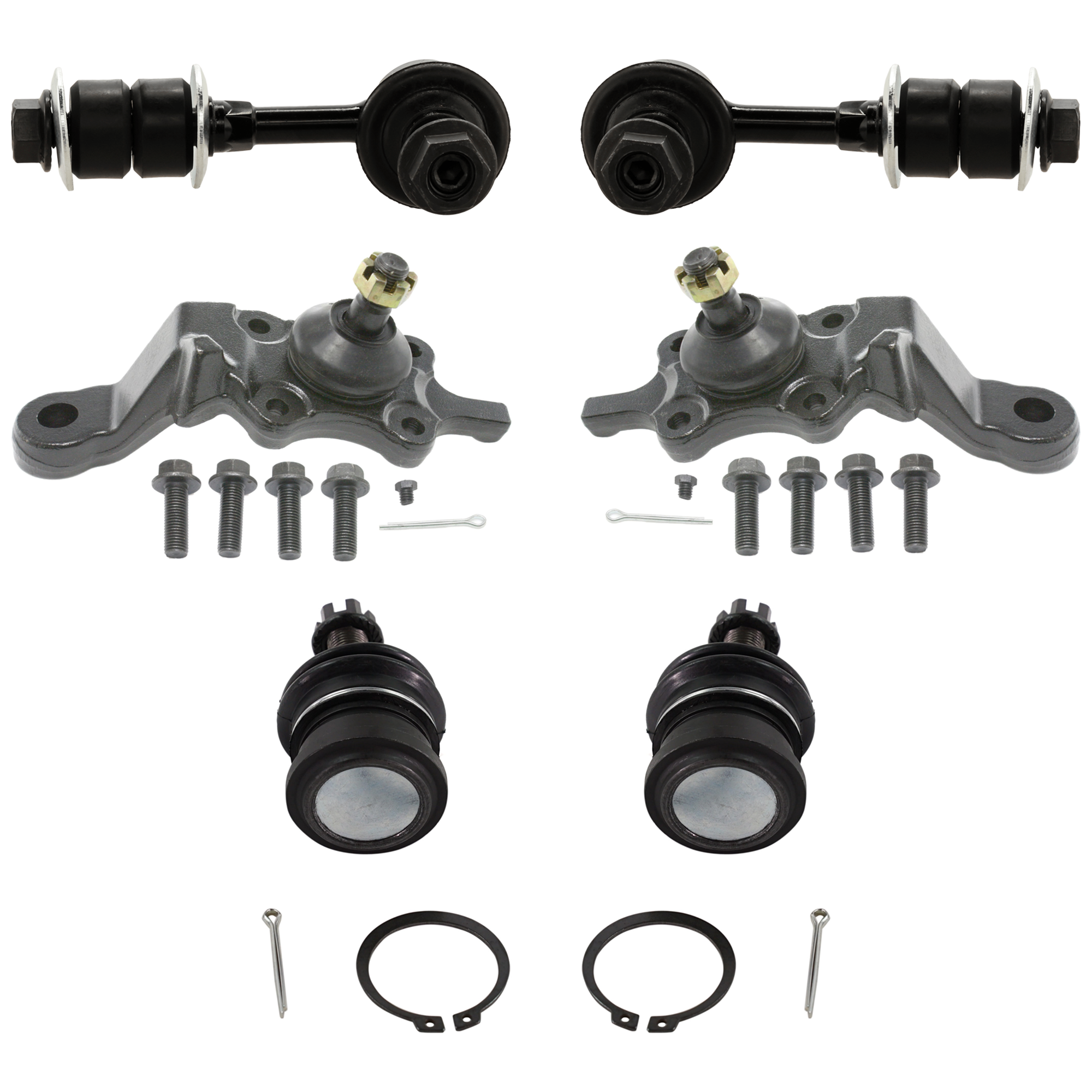 AM TACOMA 95-04 FRONT BALL JOINT RH AND LH Upper and Lower 6 pc kit with Sway Bar Links SKU KIT 070224 C378 OEM 104279-1014817-2601565-5001