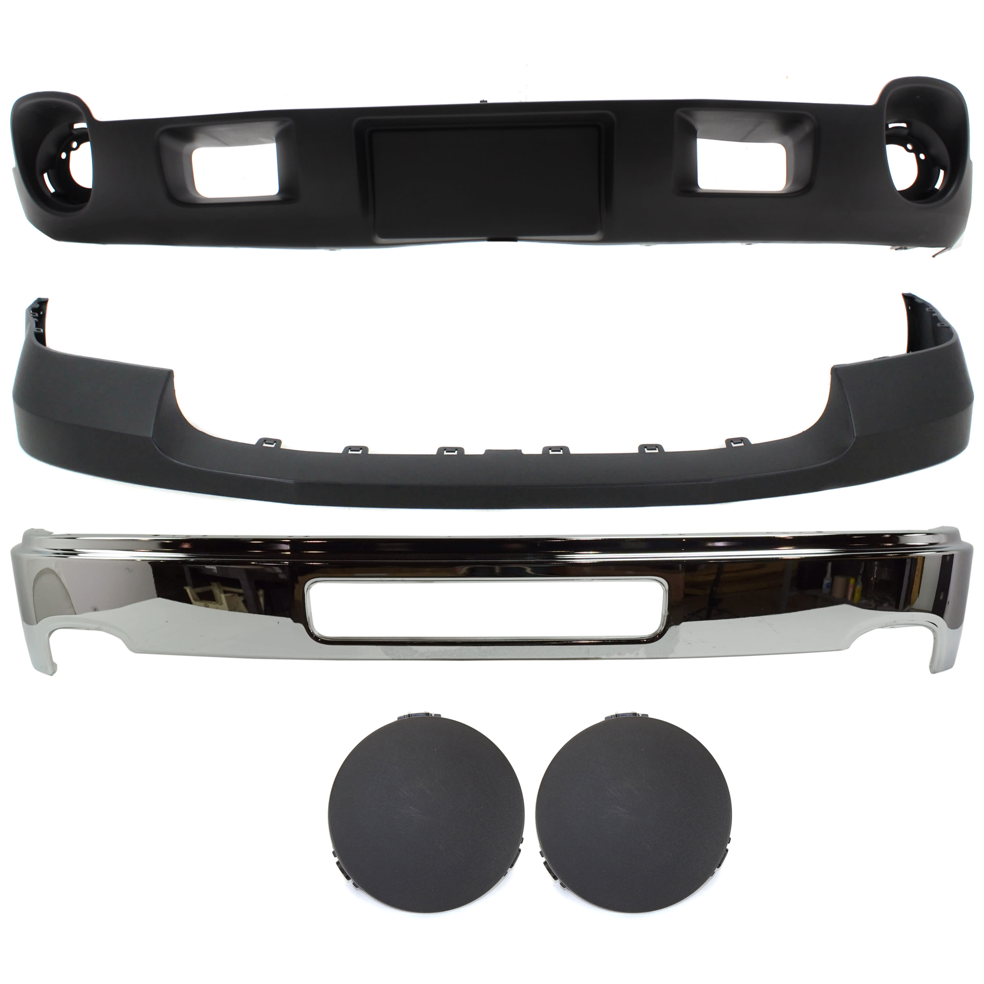 AM SIERRA 2500-3500 HD 11-14 FRONT BUMPER RH AND LH 5 pc kit w Valance and Fog Light Cover SKU KIT 070224 C381 Partslink GM1002839 GM1014105 GM1038146 GM1092216 OEM 25998989-22777685-25832384-227