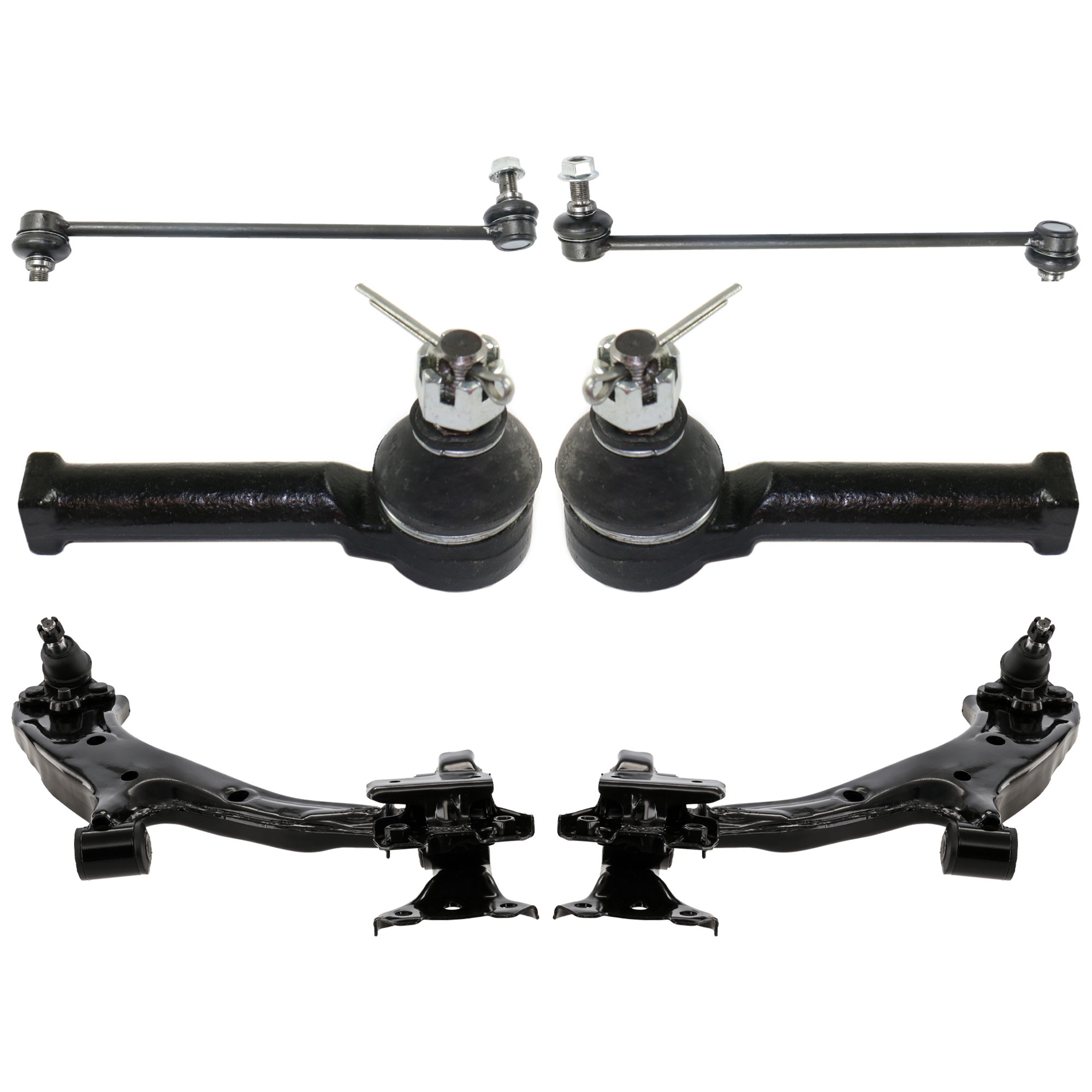 AM CR V 07-11 FRONT CONTROL ARM RH AND LH Lower 6 pc Kit with Sway Bar Link and Tie Rod End SKU KIT 070224 C385 Partslink HO4521100 OEM 51350SWAA01-51350SWAA20-51360S