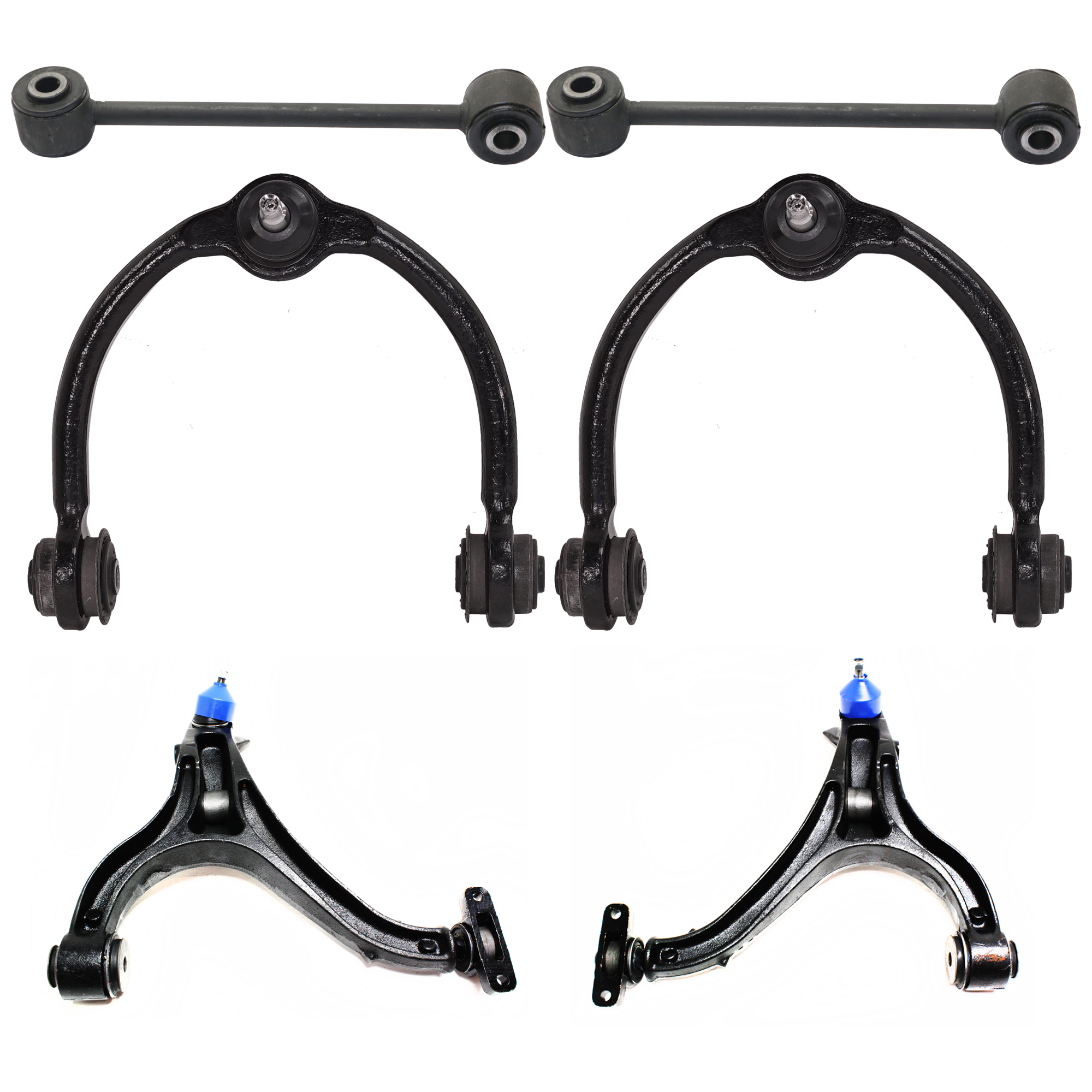 AM GRAND CHEROKEE 05-10 FRONT CONTROL ARM RH AND LH Upper and Lower 6 pc Kit with Sway Bar Link SKU KIT 070224 C386 OEM 52089980AF 52089981AF 52090206