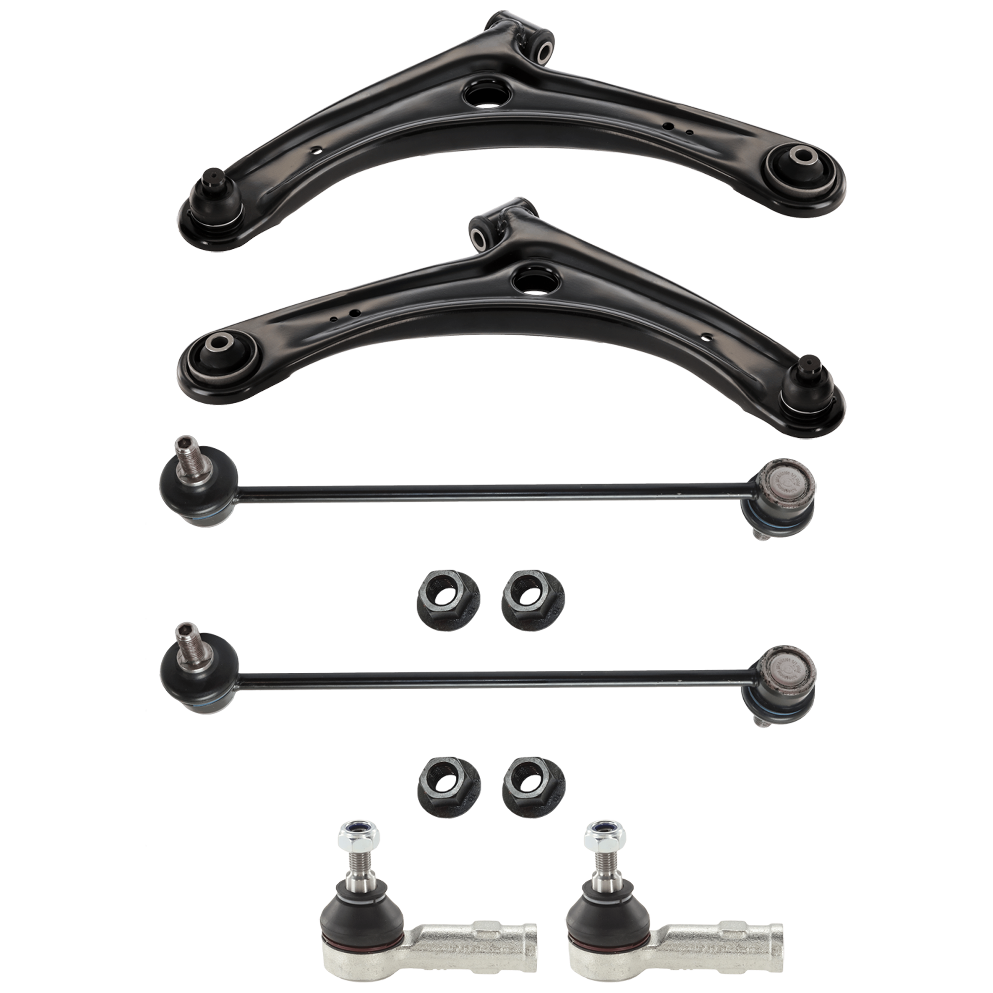 AM LANCER 08-17 RVR 11-19 FRONT CONTROL ARM RH AND LH Lower 6 pc Kit with Sway Bar Link and Tie Rod End SKU KIT 070224 C389 Partslink MI4520100 OEM 4013A427-4013A428-4013A010-517