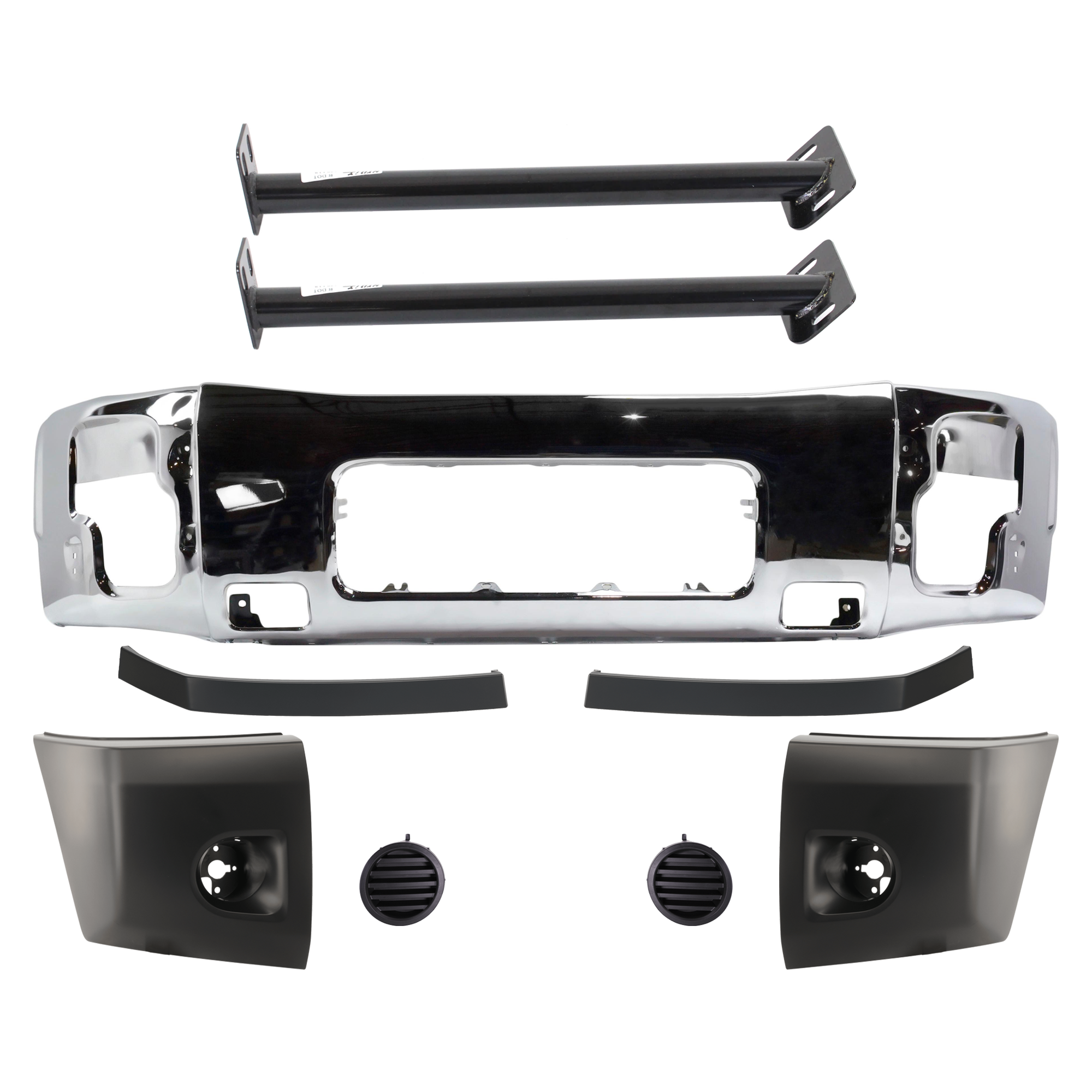 AM TITAN 08-15 FRONT BUMPER 9 pc. Kit w Bumper End Bumper Bracket Bumper Trim and Fog Light Cover SKU KIT 070224 C39 Partslink NI1002136 NI1032105 NI1005148 NI1004148 NI1089106 NI1088106 NI1039108 NI1038108 OEM 62022ZR08A 62222ZR00A 62024ZR0