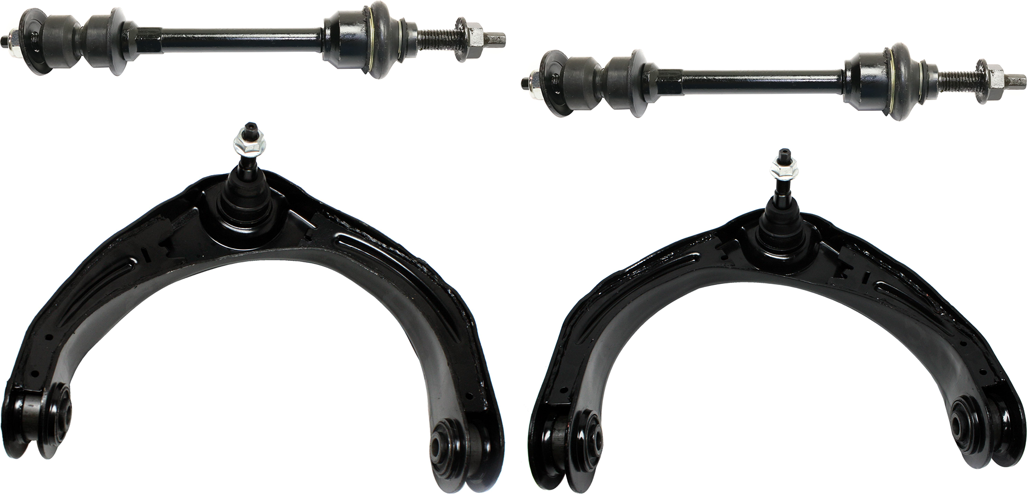 AM RAM 1500-06-08 FRONT CONTROL ARM RH AND LH Upper and Bushing 4 pc Kit with Sway Bar Link SKU KIT 070224 C456 OEM 55366653AE 55366653AG 55366653
