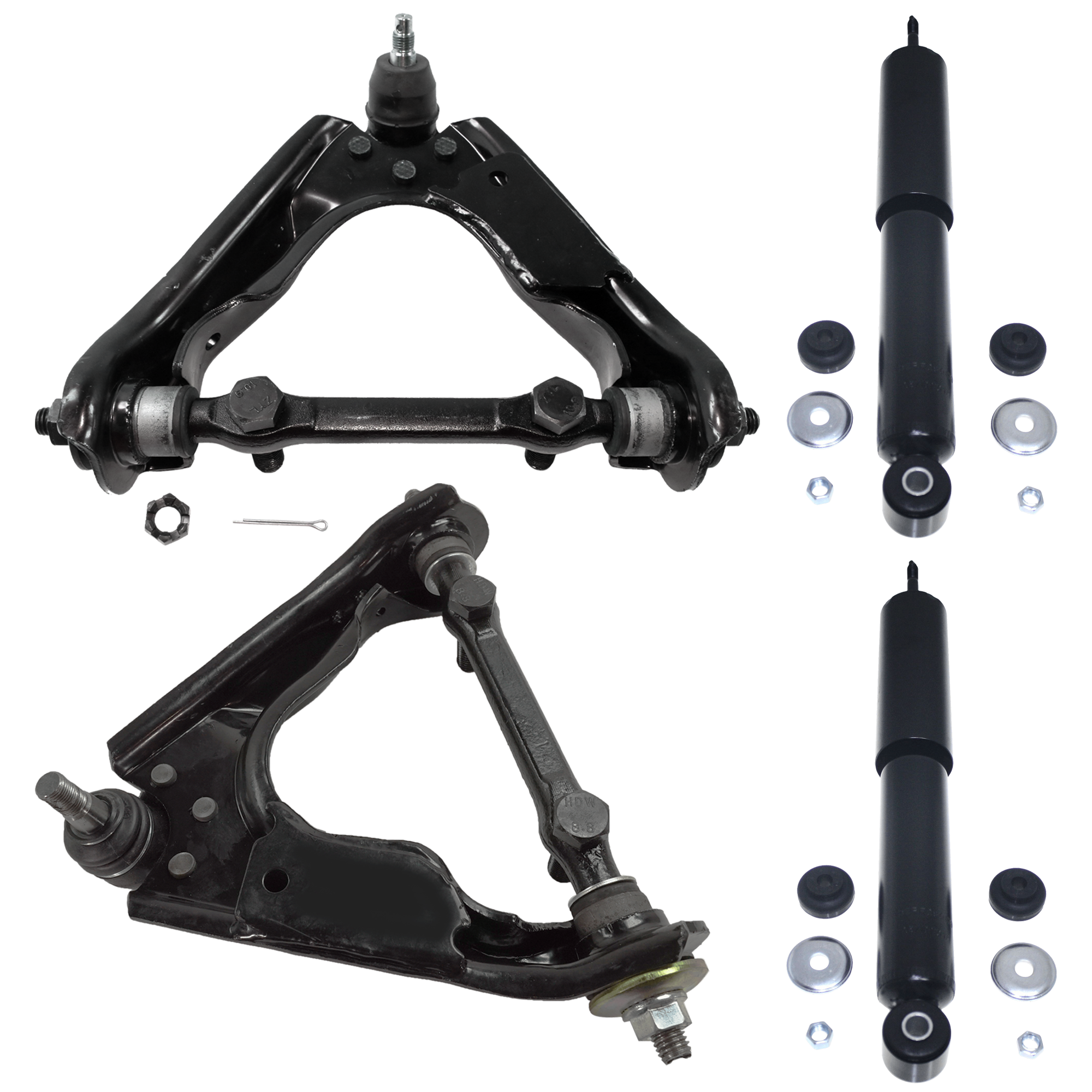 AM DAKOTA 00-04 FRONT CONTROL ARM RH AND LH Upper 4 pc Kit with Shock Absorber and Strut Assembly SKU KIT 070224 C457 OEM 5166386AA 5166387AA 6L5Z18125A