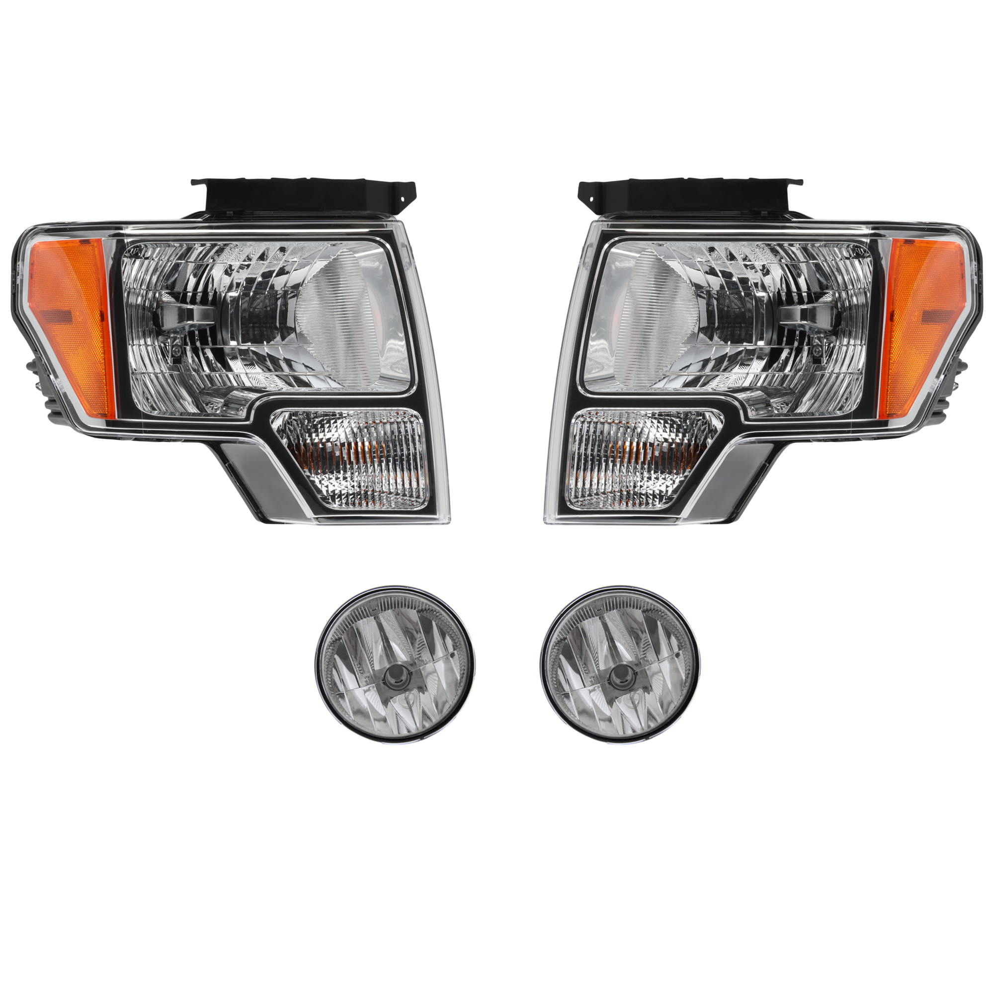 AM F 150-11-14 HEAD LAMP RH AND LH 4 pc Kit with Fog Light SKU KIT 070224 C461 OEM DL3Z13008A DL3Z13008EB DL3Z130