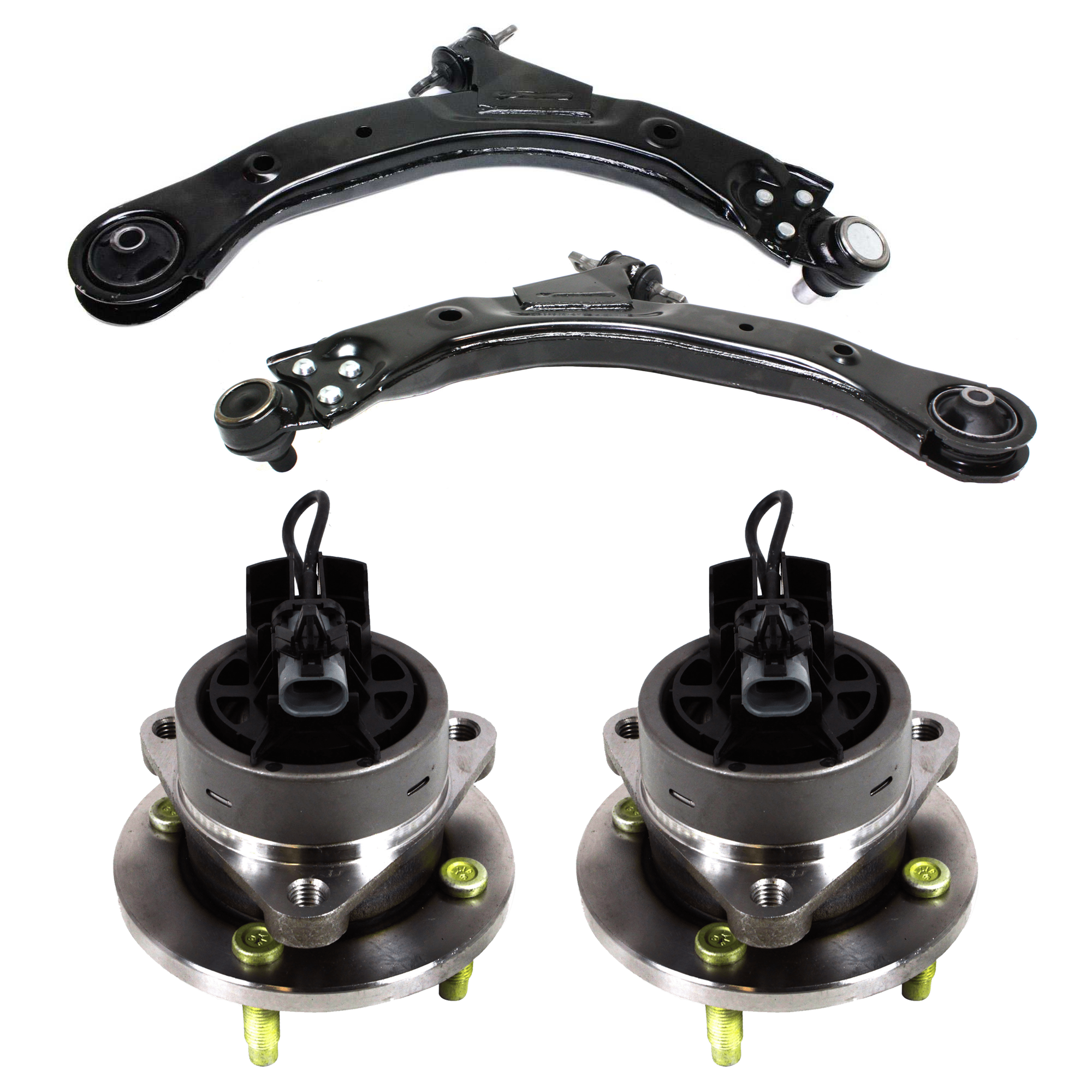 AM COBALT 05-10 ION 03-07 FRONT CONTROL ARM RH AND LH Lower and Bushing 4 pc Kit with Wheel Hub SKU KIT 070224 C520 OEM 25984680-25984681-22701516