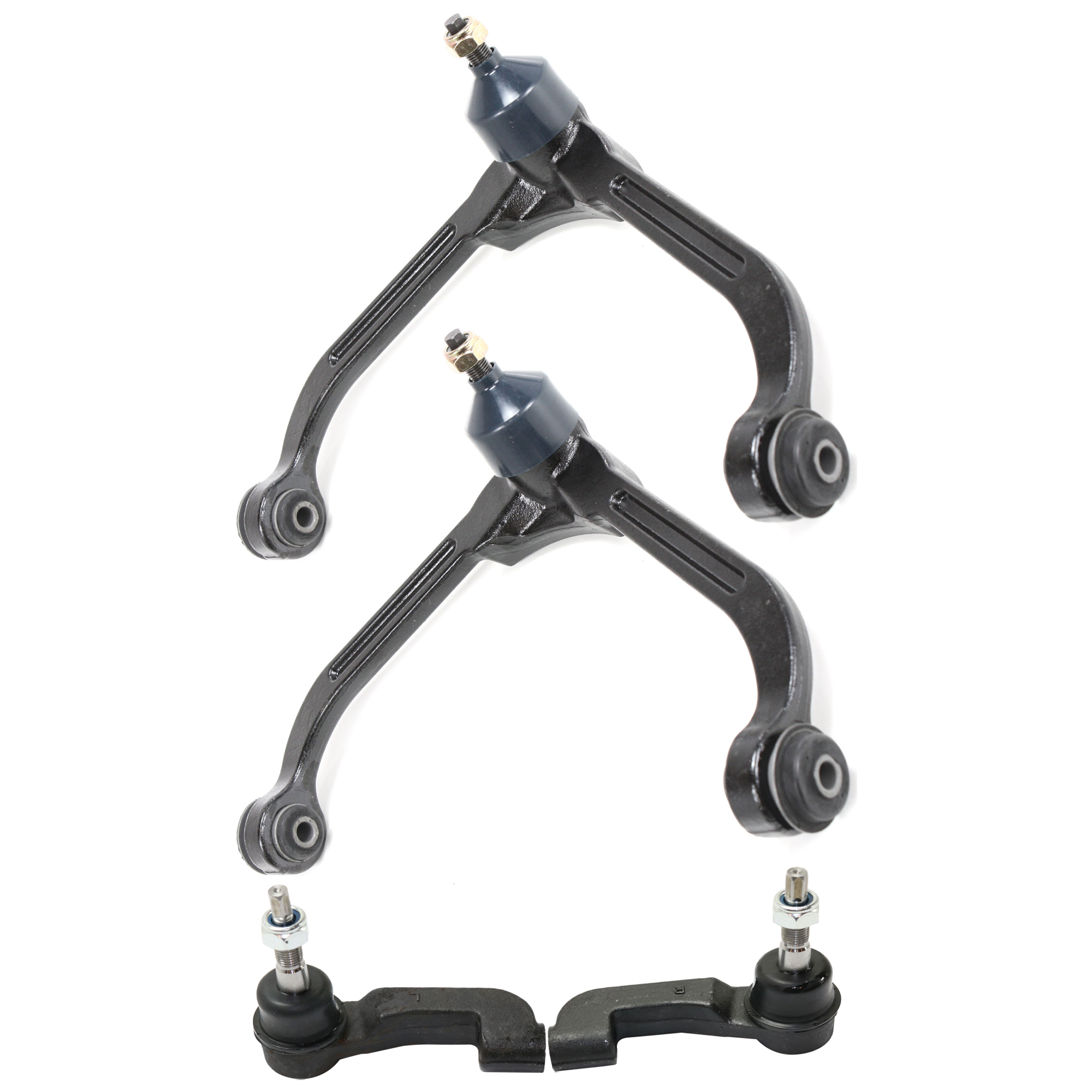 AM LIBERTY 02-07 FRONT CONTROL ARM RH AND LH Upper and Bushing 4 pc Kit with Tie Rod End SKU KIT 070224 C565 OEM 52088632AA 52088632AB 52088632