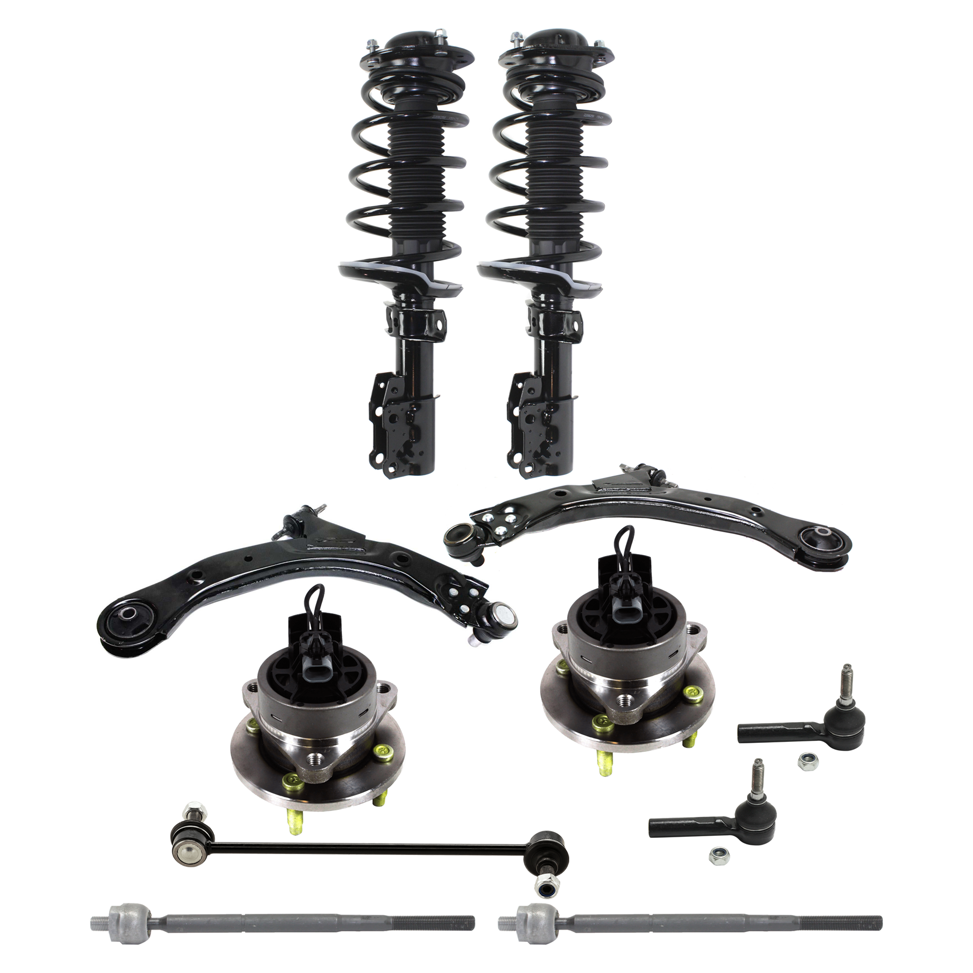 AM COBALT 05-10 FRONT FULLY LOADED STRUT RH AND LH 12 pc kit with Control Arms Sway Bar Link Tie Rod Ends and Wheel Hubs SKU KIT 070224 C57 OEM 10368516-88964331-19181044-191