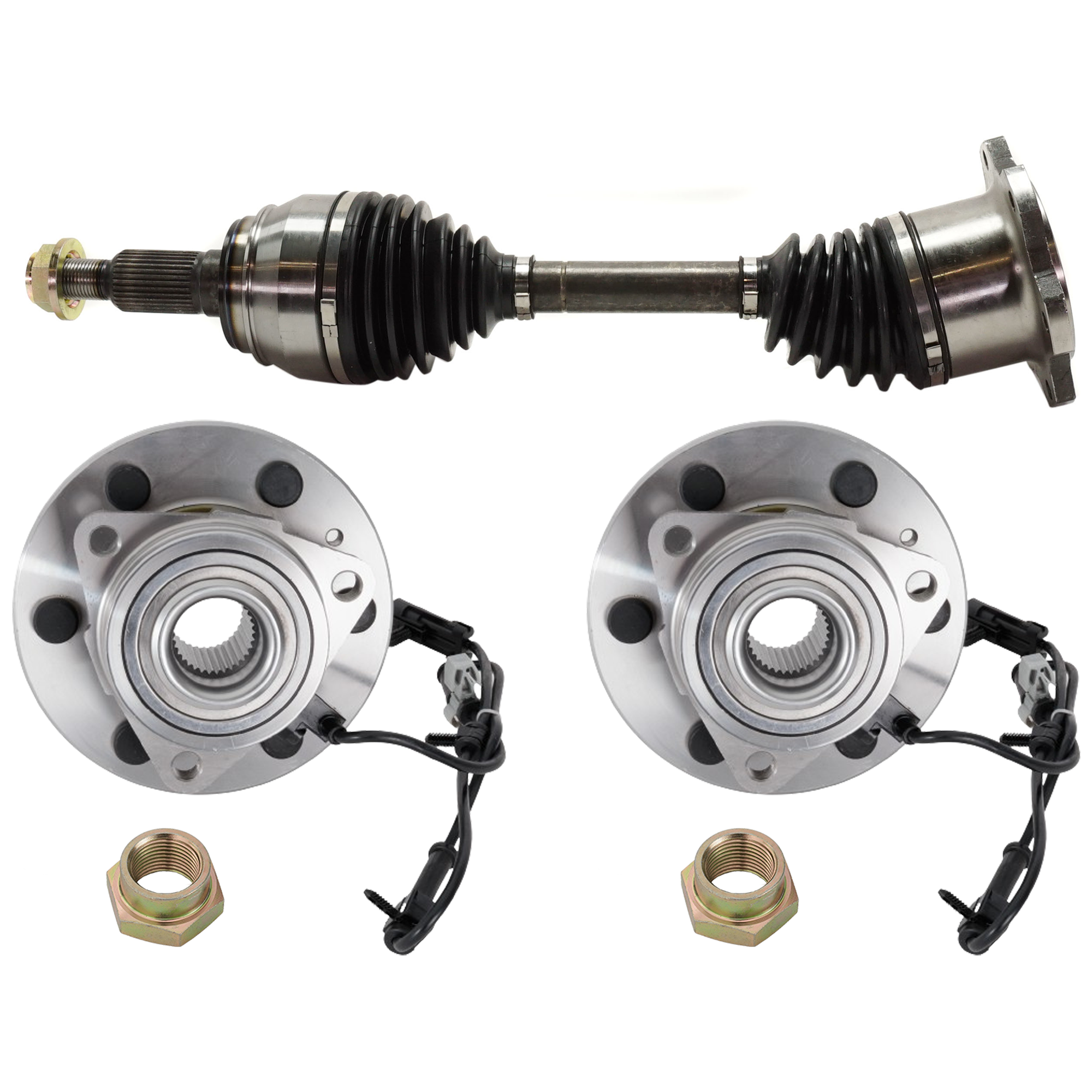 AM SILVERADO 1500-99-06 FRONT CV AXLE ASSEMBLY RH AND LH 3 pc Kit with Wheel Hub SKU KIT 070224 C623 OEM 19209040-15233113-15112382