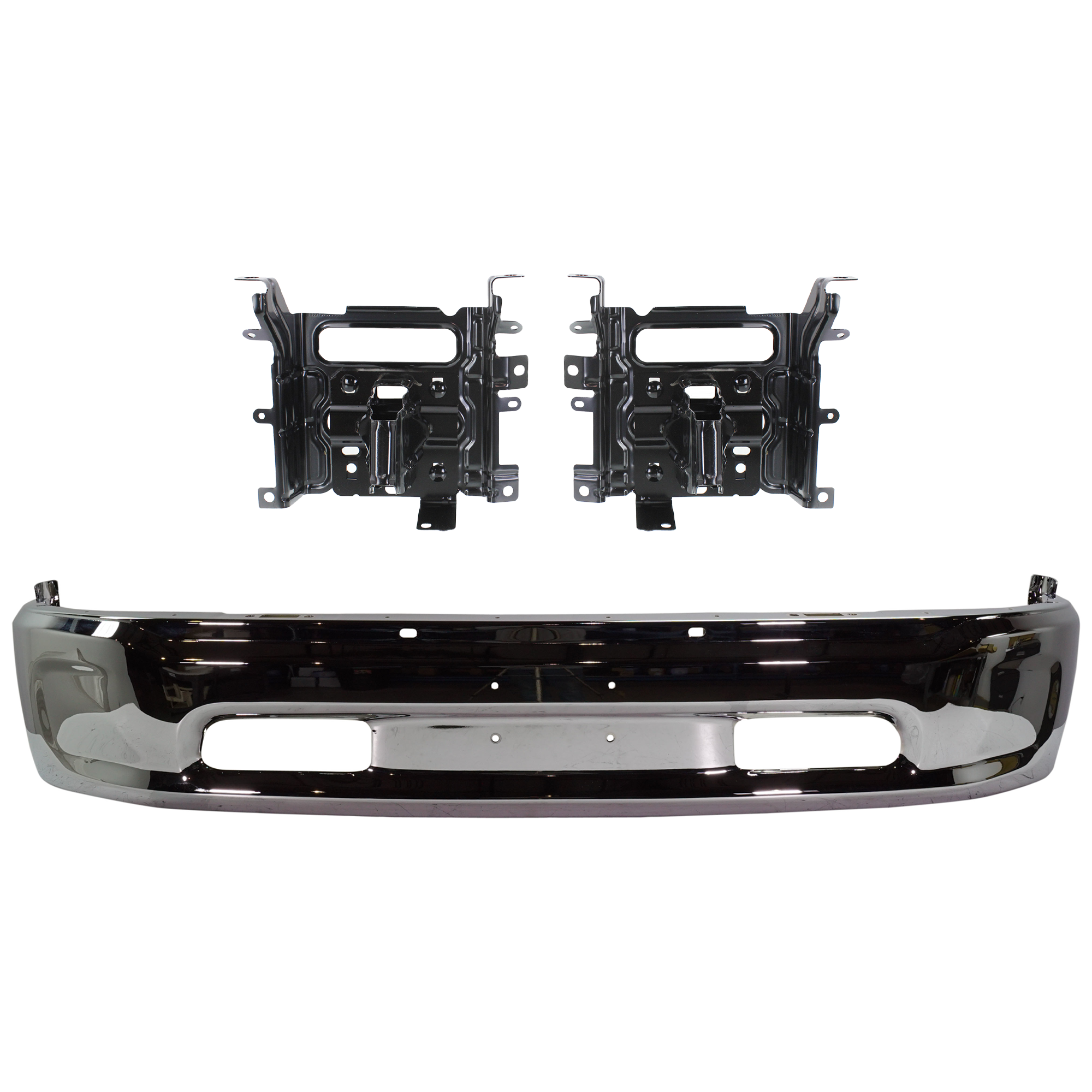 AM RAM 1500-13-18 FRONT BUMPER 3 pc kit Chrome with Bumper Bracket Includes 19-23-1500 Classic SKU KIT 070224 C624 Partslink CH1002397 CH1061104 OEM 68160855AC 68232485AA