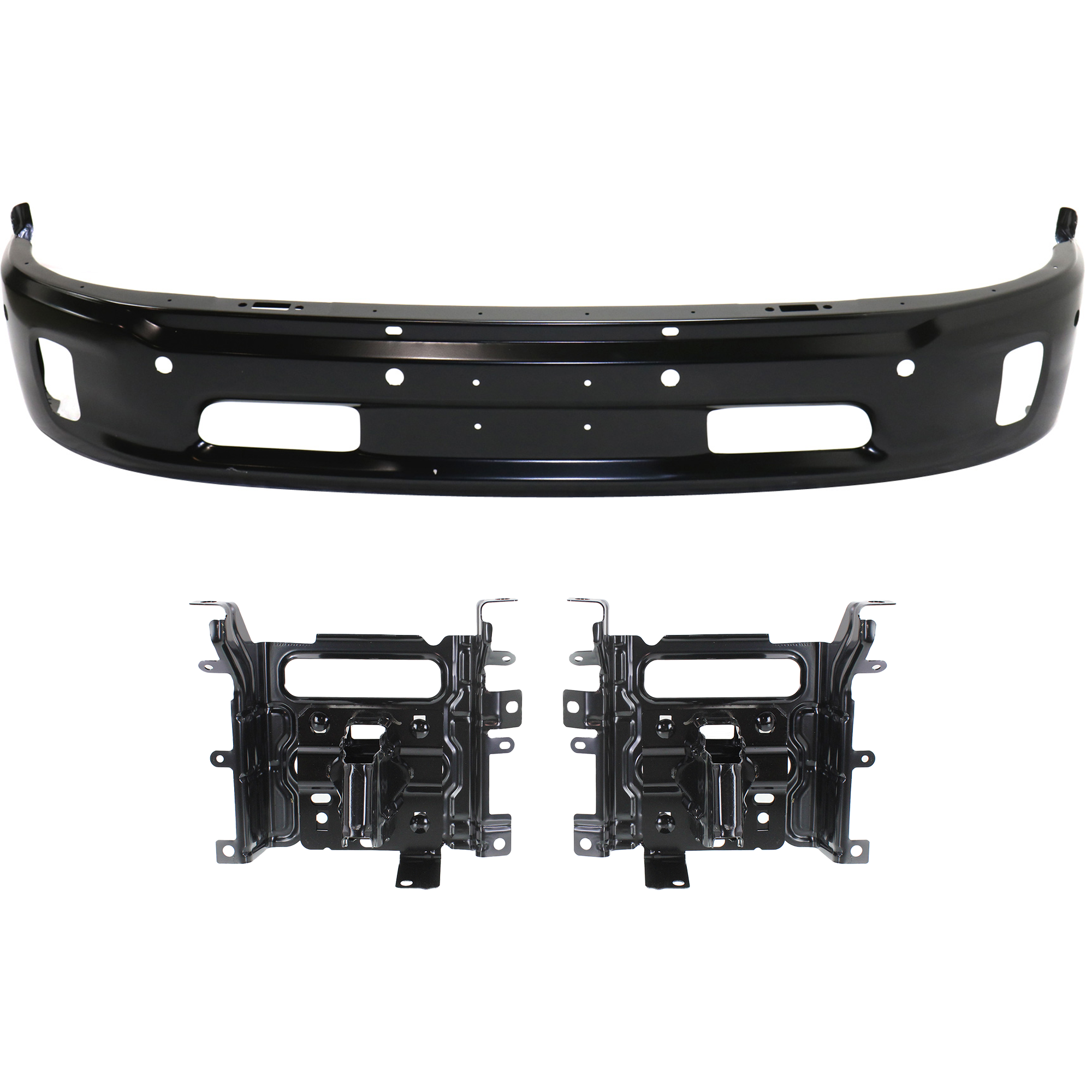 AM RAM 1500-14-18 FRONT BUMPER 3 pc kit Painted Black with Bumper Bracket Includes 19-21-1500 Classic SKU KIT 070224 C625 Partslink CH1002400 CH1061104 OEM 68160858AA 68232485AA