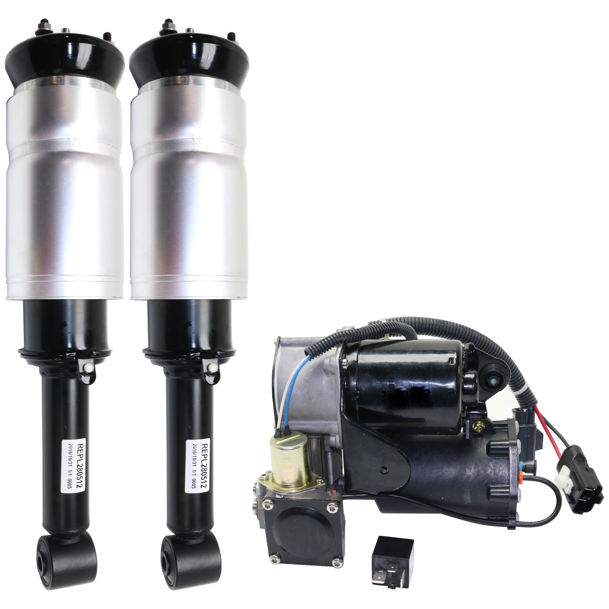 AM RANGE ROVER SPORT 06-13 LR4-10-14 FRONT AIR STRUT RH AND LH 3 pc kit Gas Charged Twin tube with Air Suspension Compressor SKU KIT 070224 C650 OEM LR016414 LR016415 LR016416 LR0