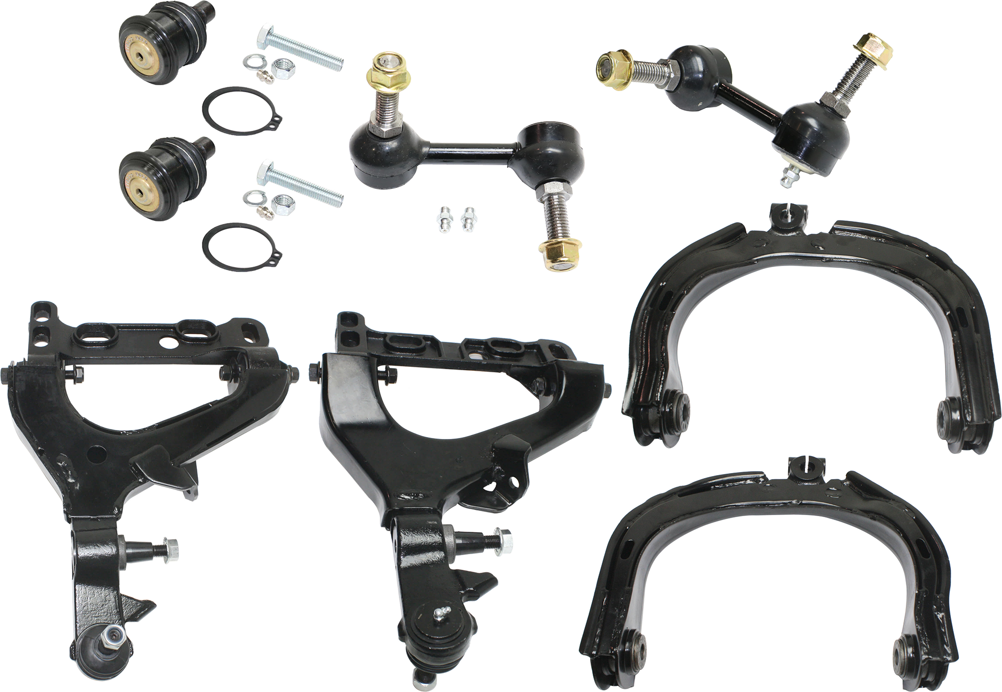 AM TRAILBLAZER BRAVADA 02-03 FRONT CONTROL ARM RH AND LH Upper and Lower 8 pc Kit w Ball Joint and Sway Bar Link SKU KIT 070224 C81 OEM 15080914-15298273-25786775