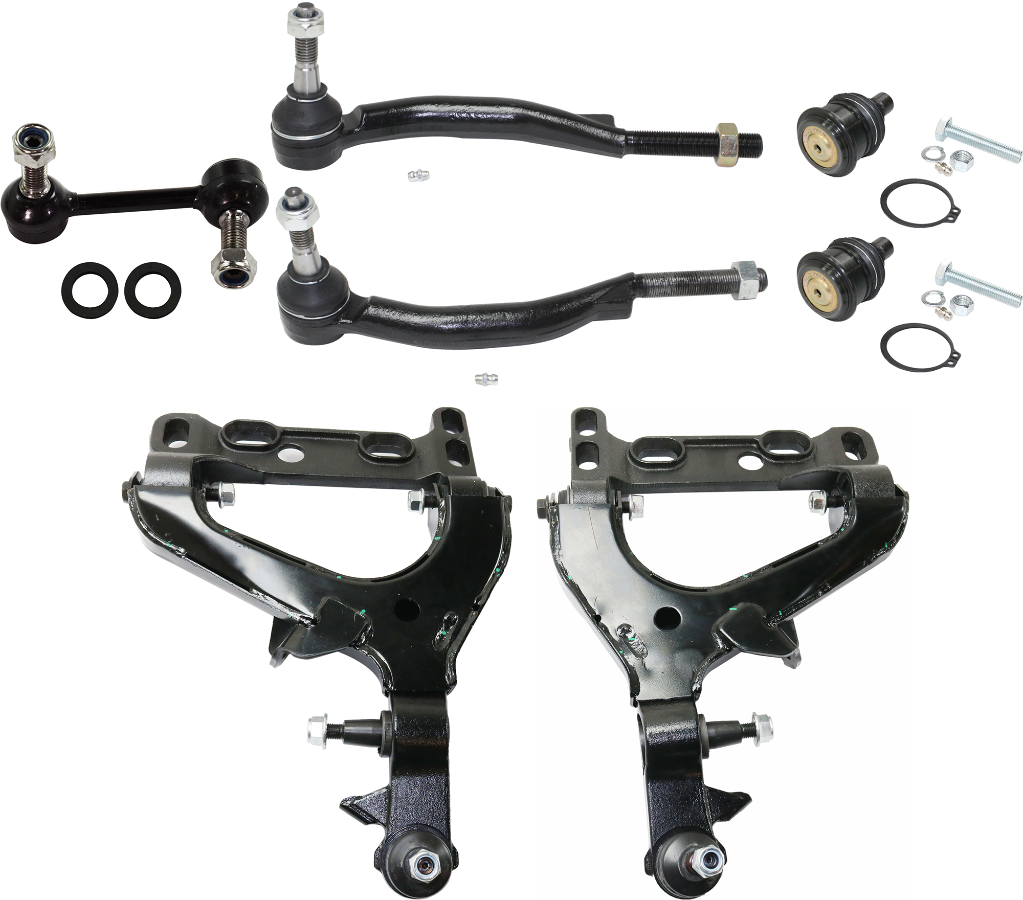 AM ASCENDER 04-08 TRAILBLAZER 04-07 FRONT CONTROL ARM RH AND LH 8 pc kit with Tie Rod End Sway Bar Link and Ball Joint SKU KIT 070224 C83 OEM 19133555-19133556-104332-10