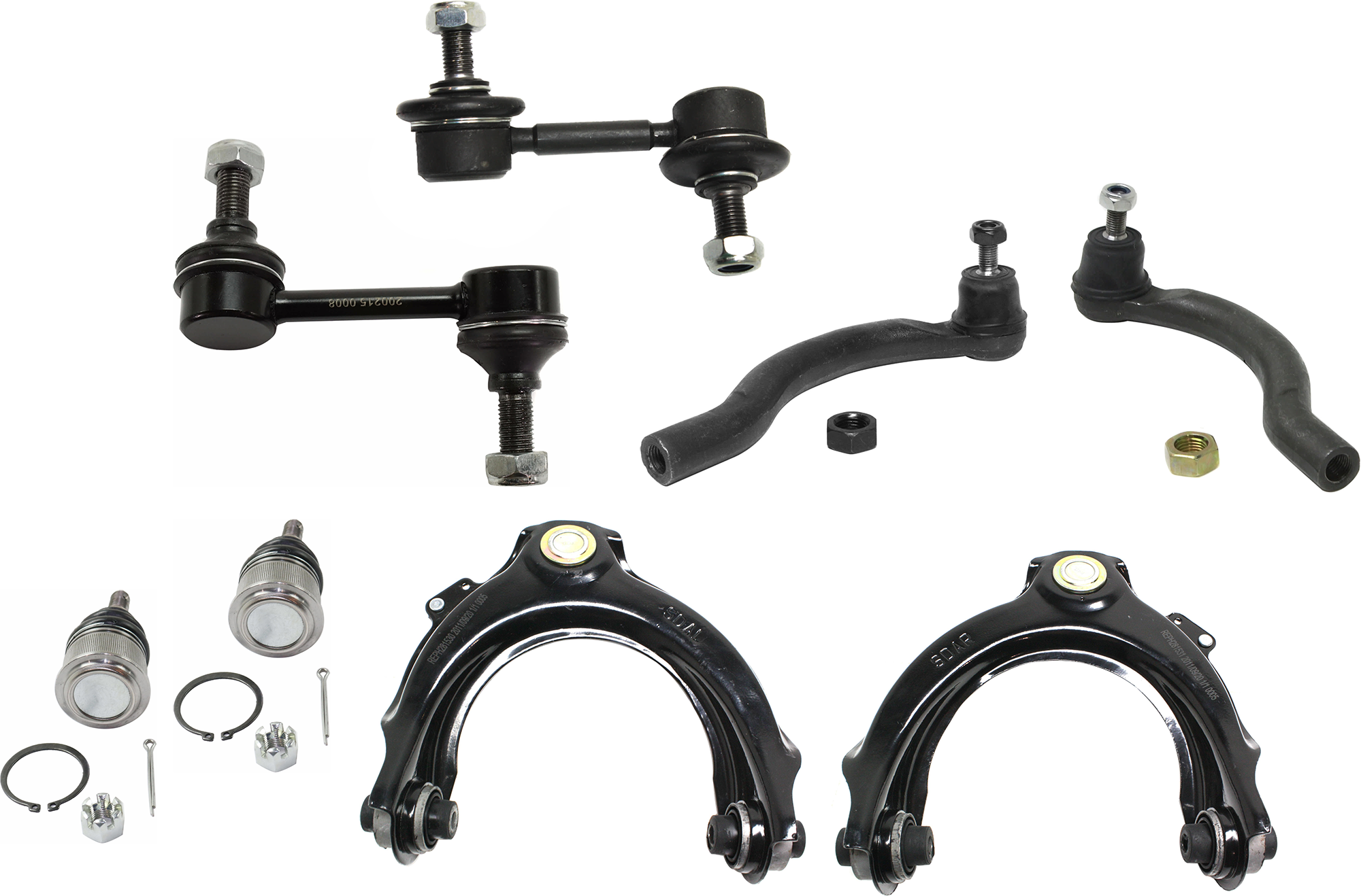 AM ACCORD 03-07 TSX 04-08 FRONT CONTROL ARM RH AND LH Upper 8 pc Kit with Ball Joint Sway Bar Link and Tie Rod End SKU KIT 070224 C85 OEM 51450SDAA01-51450SECA01-5146
