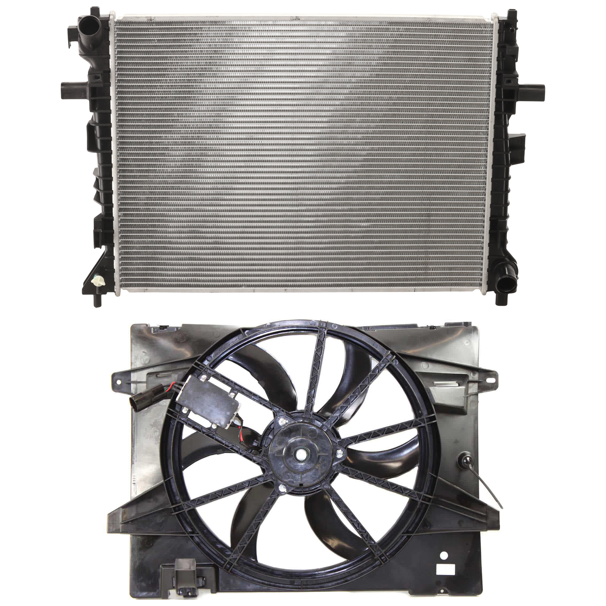 AM CROWN VICTORIA 06-11 RADIATOR FAN ASSEMBLY 2 Piece Kit Plastic Tank with Cooling Fan Assembly SKU KIT 070325-01 Partslink FO3010271 FO3115157 OEM 8W7Z8005A 8W1Z8C607C