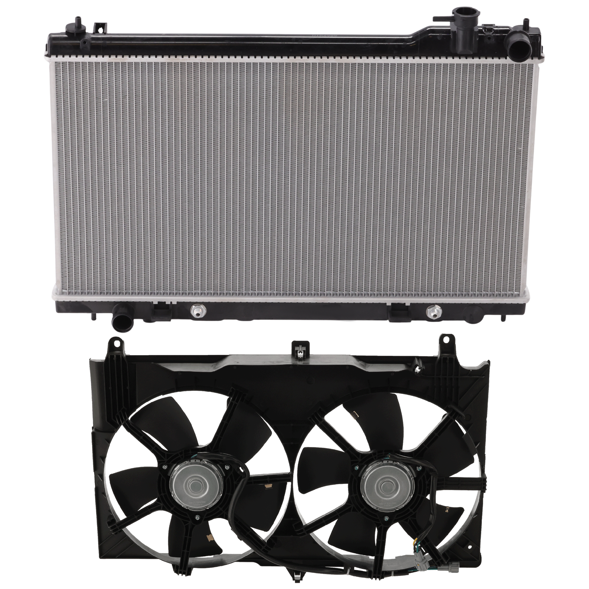 AM G35-04-07 RADIATOR 2 Piece Kit Plastic Tank 04-06 Sedan 04-07 Coupe with Cooling Fan Assembly SKU KIT 070325-02 Partslink IN3010118 NI3115127 OEM 21460AM900-21481CF40B