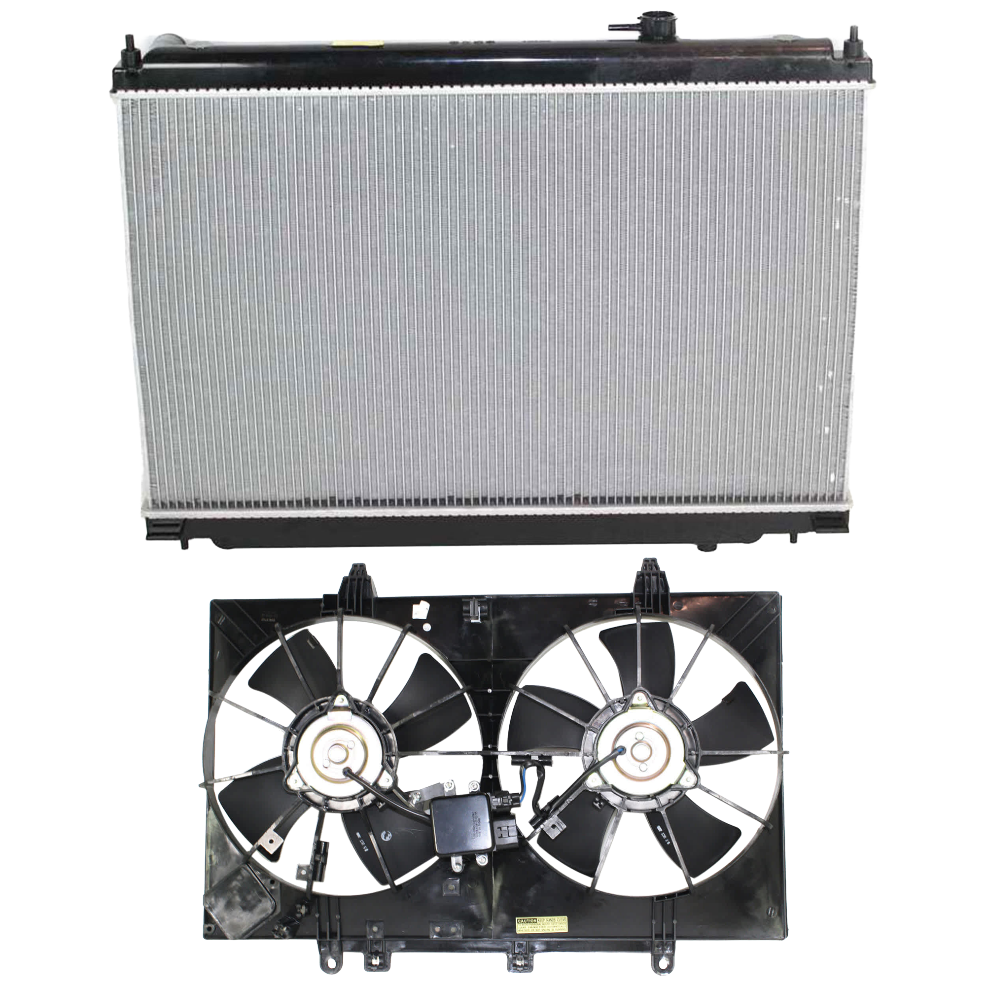 AM M35-06-08 RADIATOR 2 pc kit Plastic Tank with Cooling Fan Assembly SKU KIT 070325-03 Partslink IN3010119 IN3115105 OEM 21460EG200-21481EH11B B1481EH1