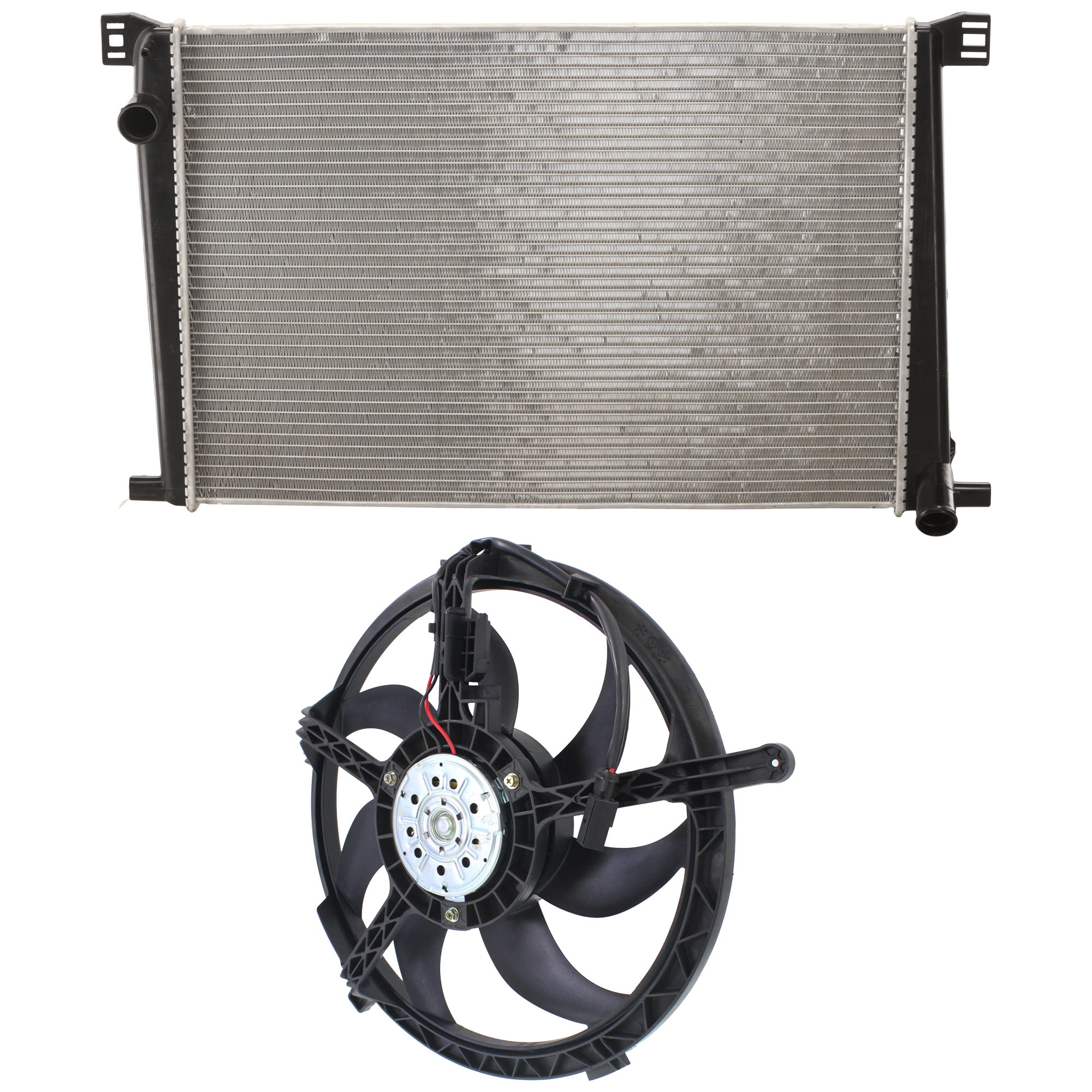 AM COOPER 07-16 RADIATOR 2 Piece Kit Plastic Tank Base Model with Cooling Fan Assembly SKU KIT 070325-05 Partslink MC3010105 MC3115104 OEM 17118675266-17422754854