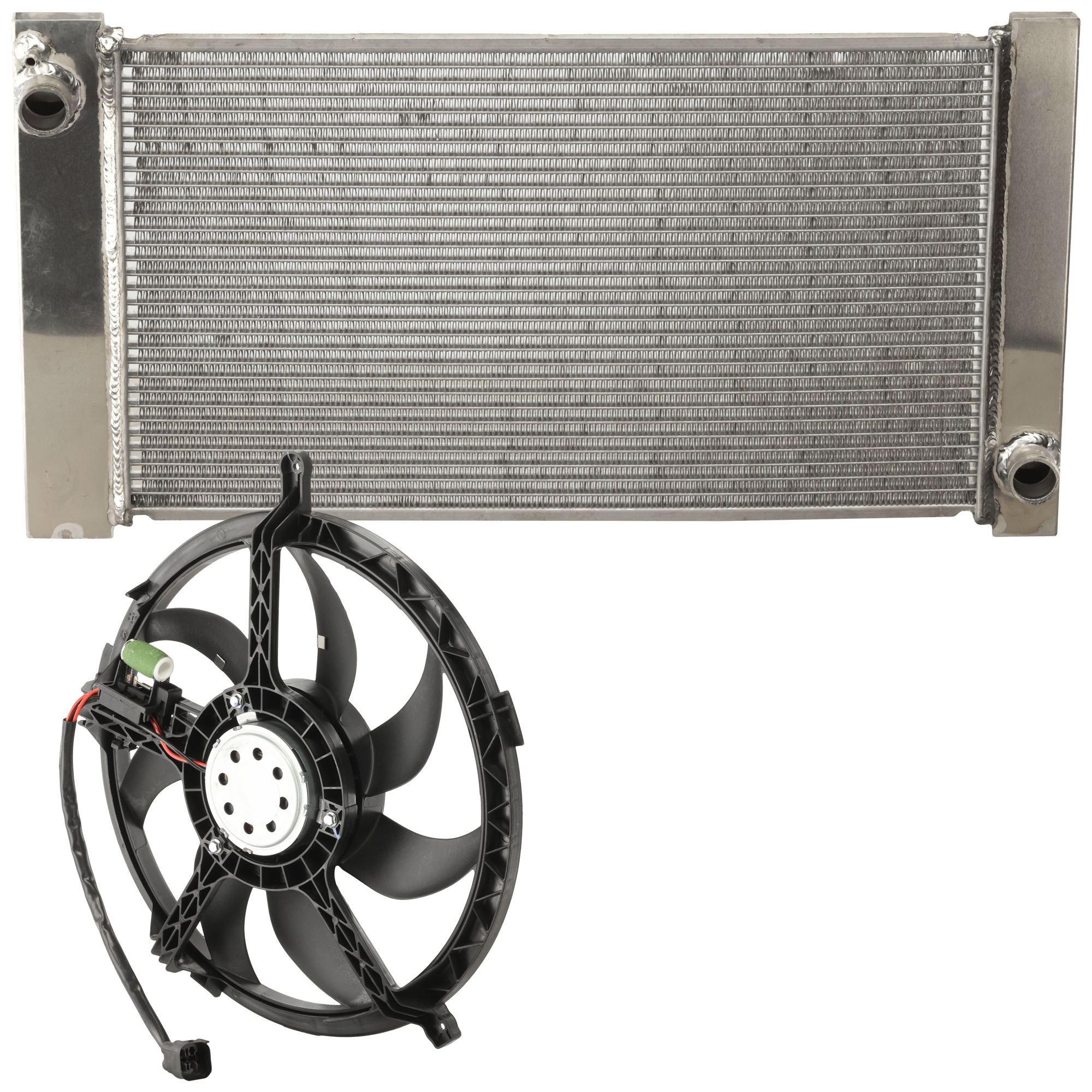 AM COOPER 07-15 COOPER COUNTRYMAN 11-16 RADIATOR 2 Piece Kit Plastic Tank S JCW Models with Cooling Fan Assembly SKU KIT 070325-06 Partslink MC3010104 MC3115103 OEM 17112751276-17422752632-174275