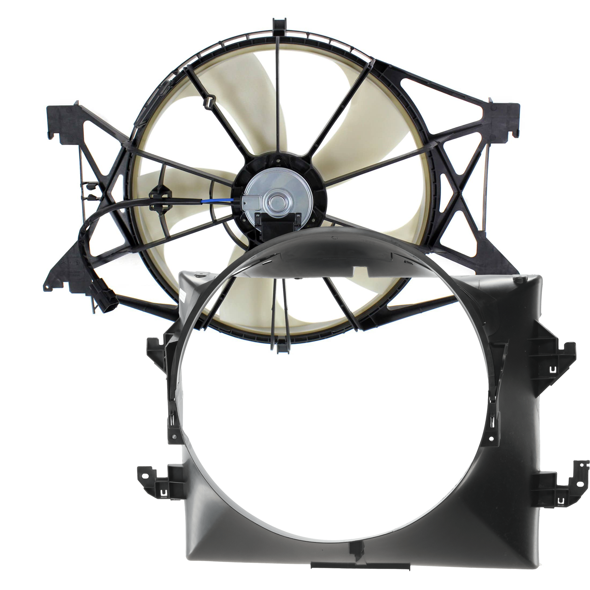AM RAM FULL SIZE PICKUP 09-18 RADIATOR FAN ASSEMBLY 2 Piece Kit Single Fan 4.7L 5.7L Eng. with Fan Shroud SKU KIT 070325-07 Partslink CH3115166 CH3110130 OEM 55056948AI 52126427AB