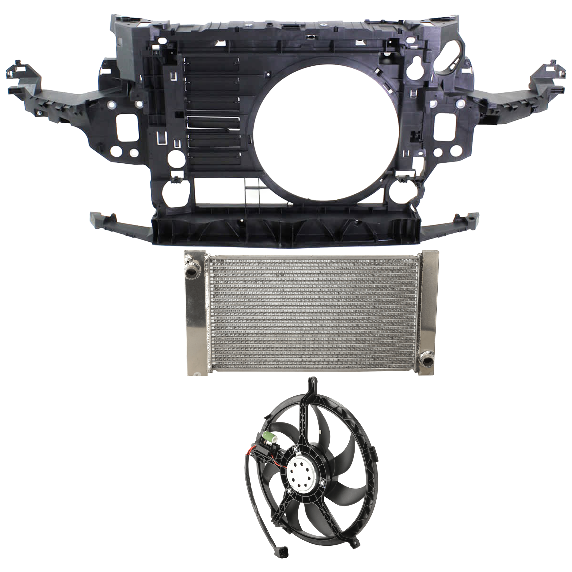 AM COOPER COUNTRYMAN 11-16 RADIATOR 3 Piece Kit Plastic Tank with Cooling Fan Assembly and Radiator Support SKU KIT 070325-23 Partslink MC3010104 MC3115103 MC1225108 OEM 17112751276-17422752632-174275