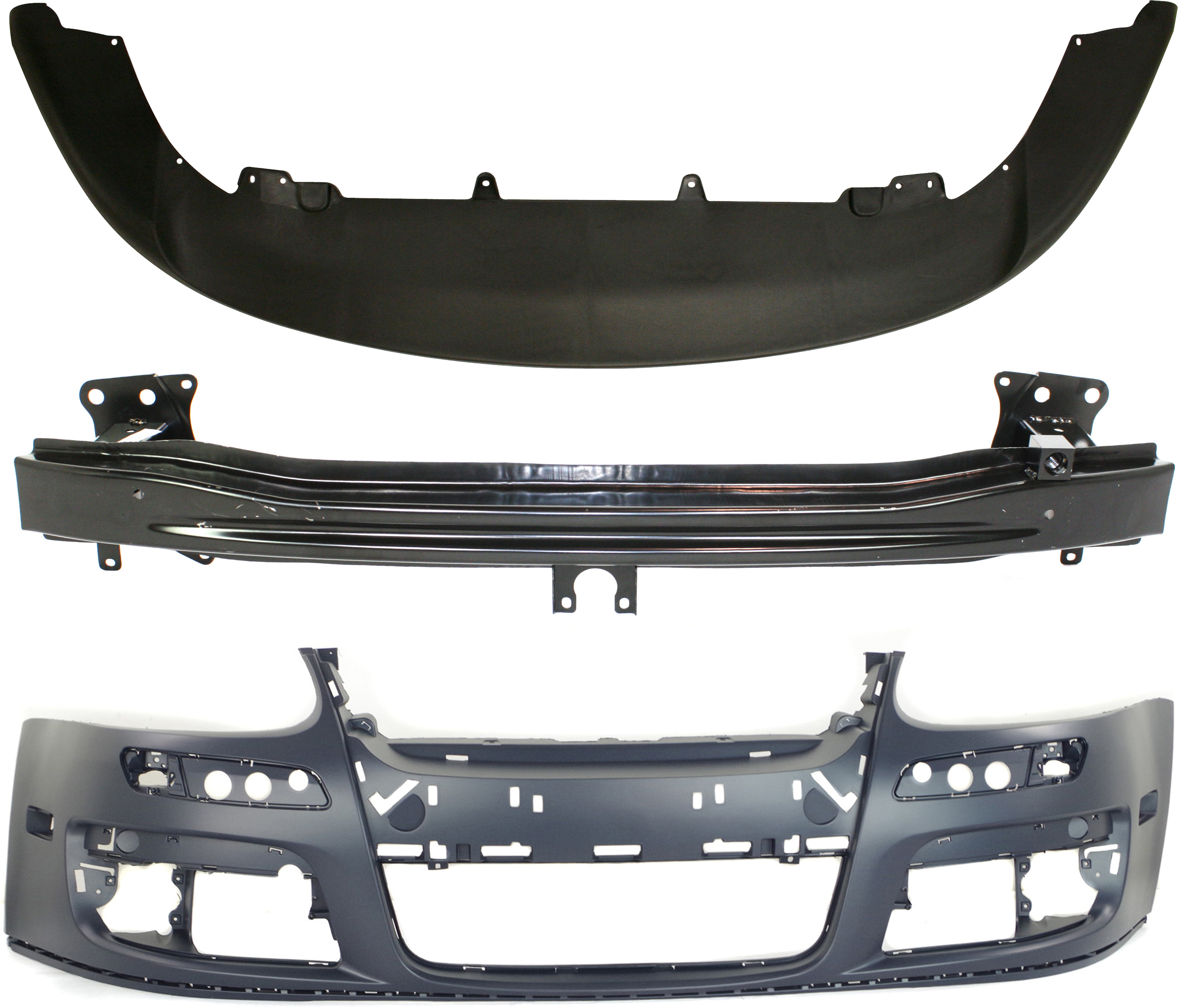 AM JETTA 05-10 FRONT BUMPER COVER Primed 3 pc Kit w Bumper Reinforcement and Valance SKU KIT 070417-98 Partslink VW1000161 VW1006126 VW1093108 OEM 1K0807217AGRU 1K5807109E 1K080