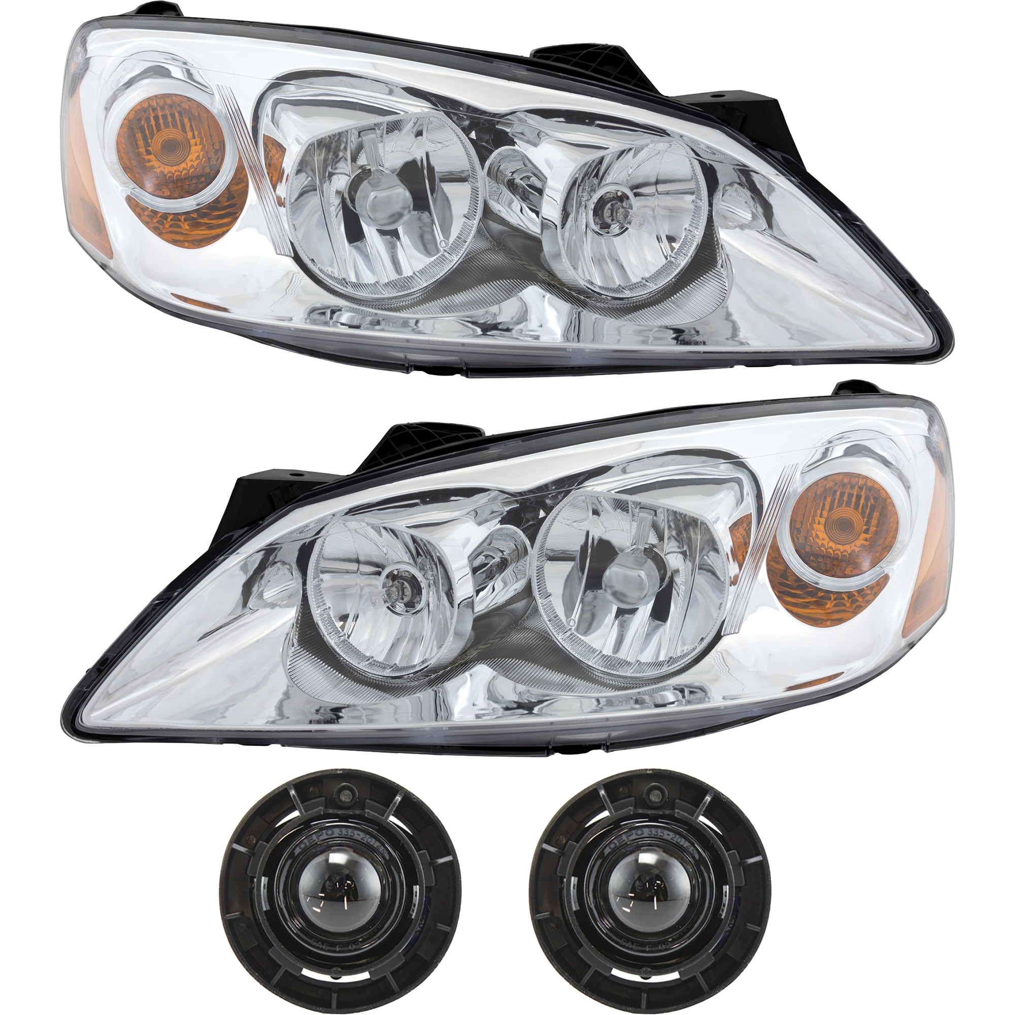 AM G6-05-09 HEAD LAMP RH AND LH Assembly Halogen 4 pc Kit with Fog Lights SKU KIT 070418-32 Partslink GM2503255 GM2502255 GM2592149 OEM 20821144-20821143-15162675