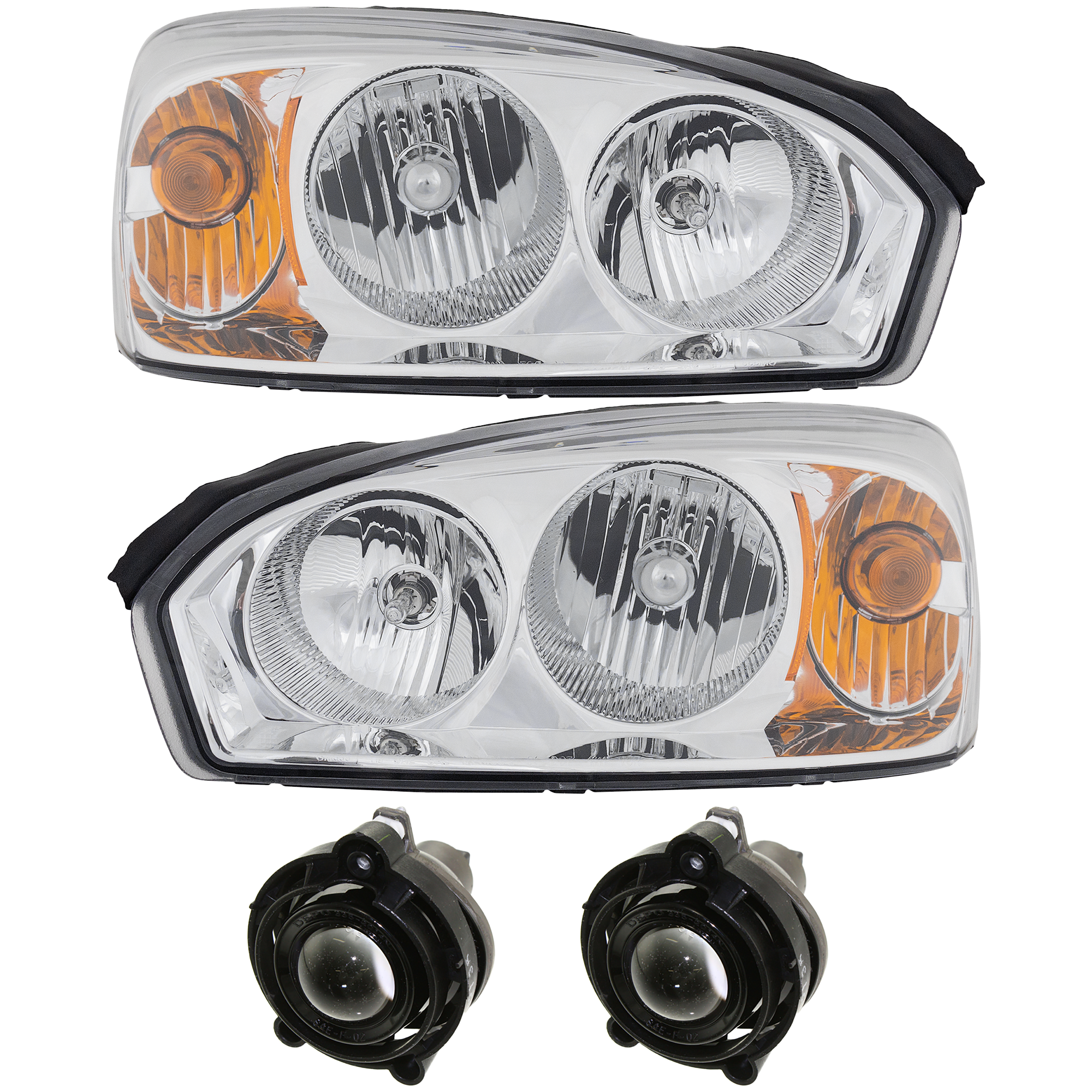 AM MALIBU 06-07 HEAD LAMP RH AND LH Assembly Halogen 4 pc Kit with Fog Lights SKU KIT 070418-33 Partslink GM2503235 GM2502235 GM2593157 OEM 15851372-15851373-10335108