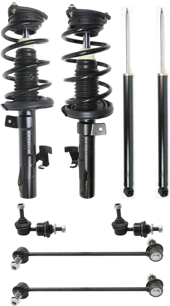 AM MAZDA 3-04-09 FRONT AND REAR SUSPENSION KIT RH AND LH 8 pc kit with Loaded Struts Shock Absorbers and Sway Bar Links SKU KIT 070418-40 OEM B32T34700D B32T34900D BRY03490
