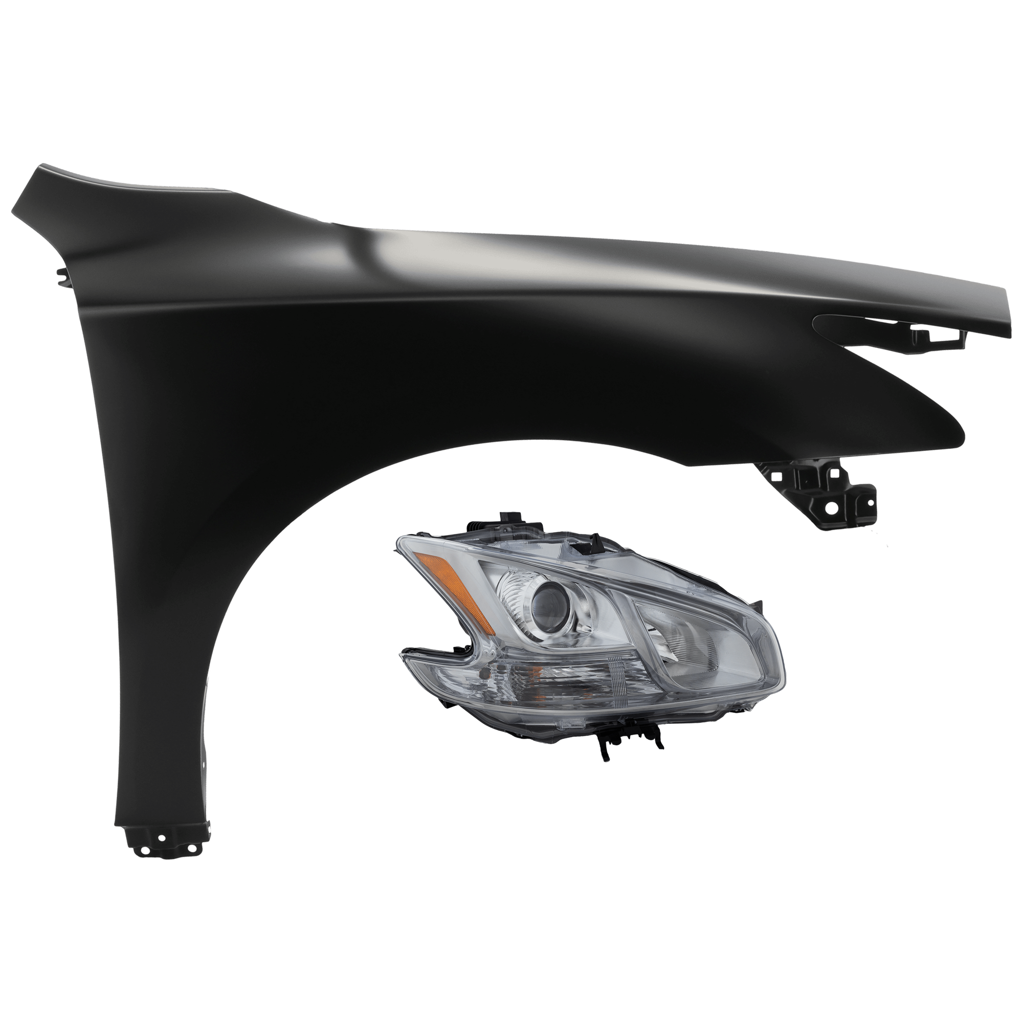 AM MAXIMA 09-14 HEAD LAMP RH Assembly HID Xenon w HID Kit Clear Lens with Fender SKU KIT 070426-104 Partslink NI2503186 NI1241194 OEM 260109N01A 631009N15A