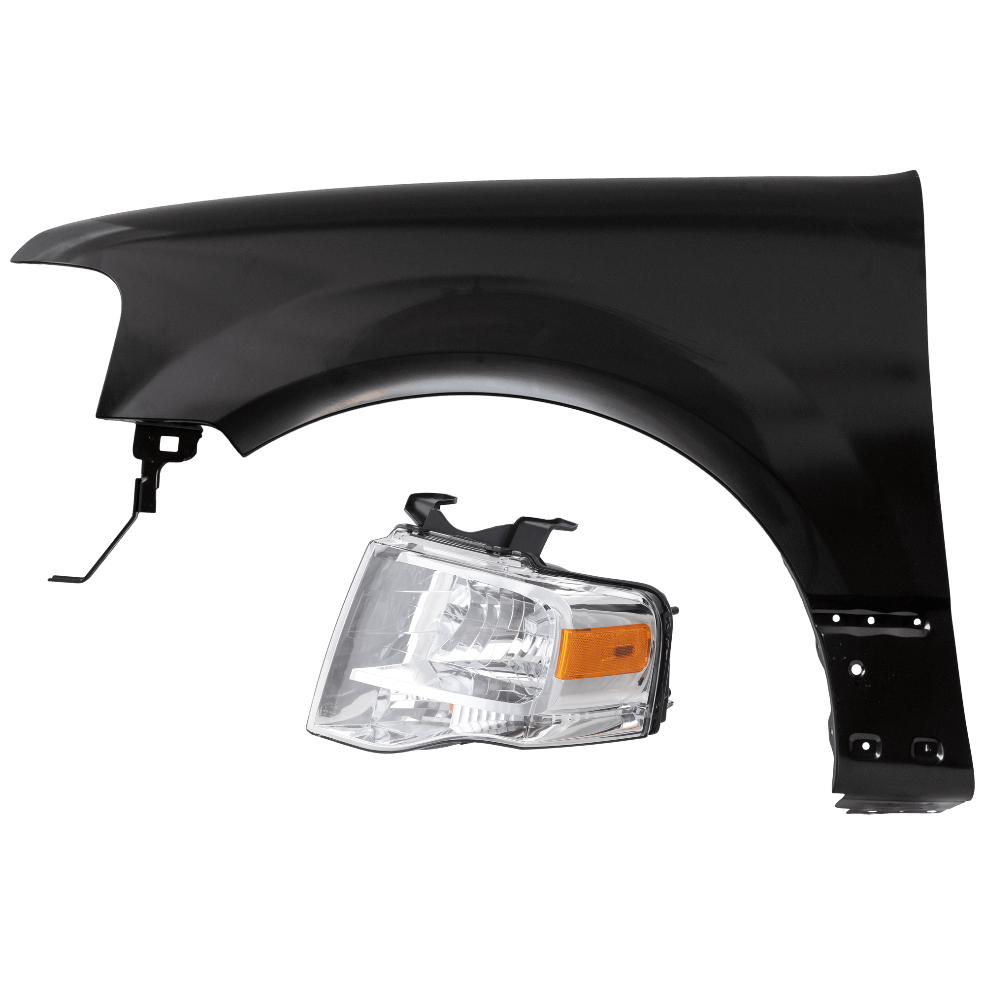 AM EXPEDITION 07-14 HEAD LAMP LH Assembly Halogen w o Black Out Chrome Interior with Fender SKU KIT 070426-108 Partslink FO1240255 OEM 7L1Z13008BB PFM FL1Z16006A