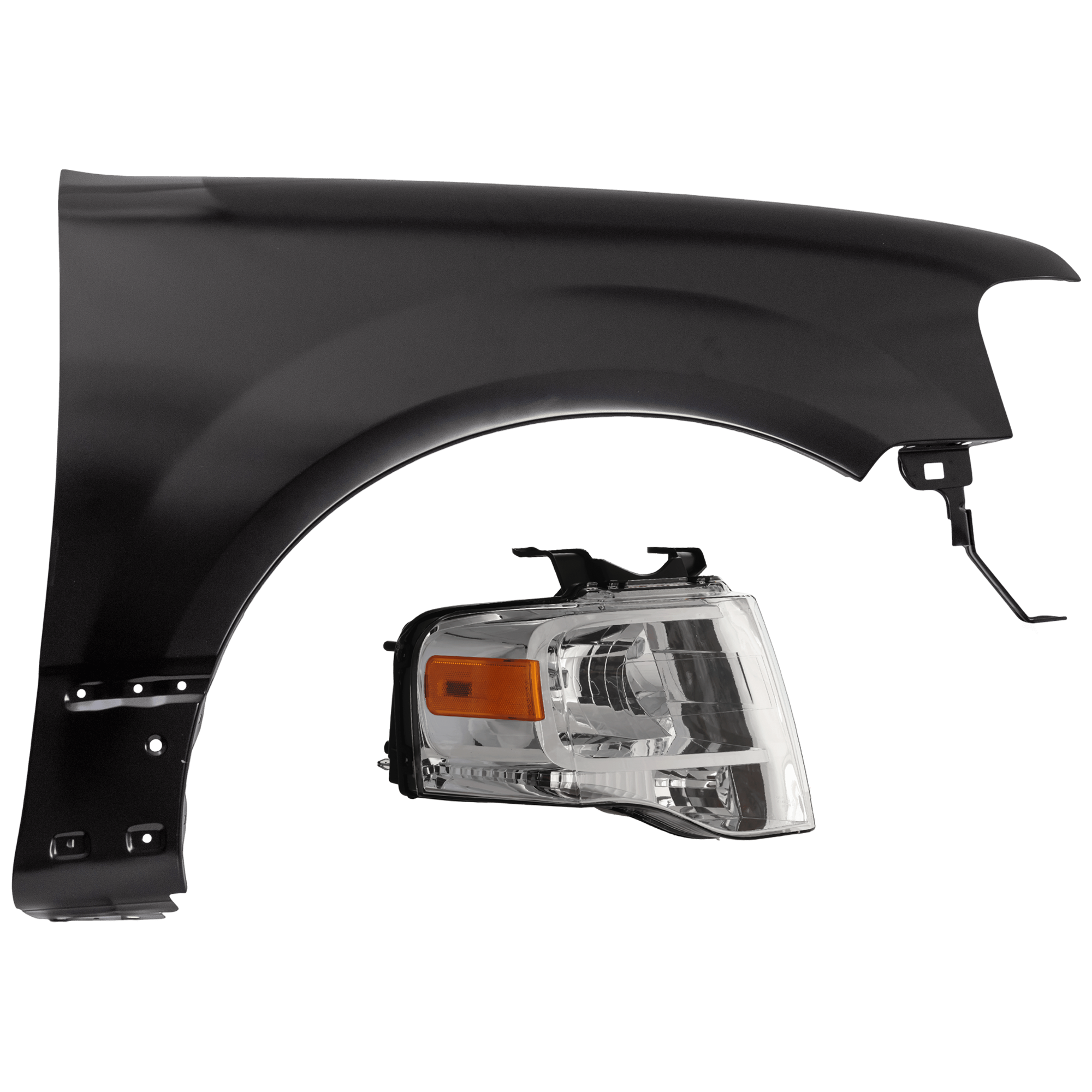 AM EXPEDITION 07-14 HEAD LAMP RH Assembly Halogen w o Black Out Chrome Interior with Fender SKU KIT 070426-113 Partslink FO1241255 OEM 7L1Z13008AB PFM FL1Z16005A