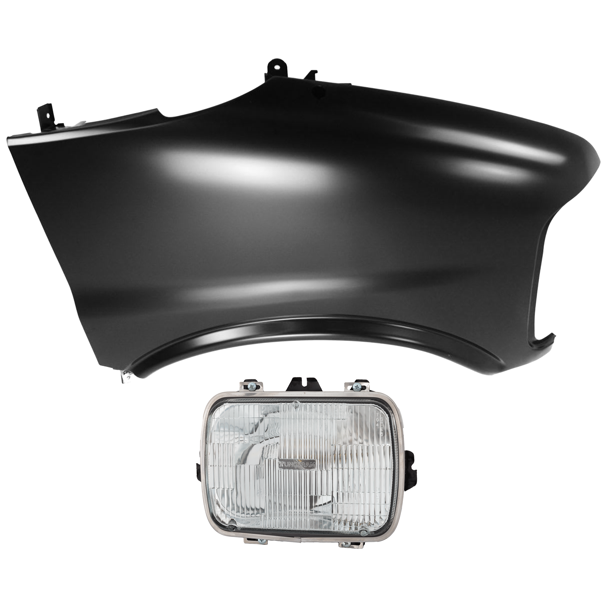 AM EXPRESS VAN 96-02 HEAD LAMP RH Assembly Halogen Sealed Beam Type Capsule Style 7 x 6 in. with Fender SKU KIT 070426-115 Partslink GM2500112 GM1241258 OEM 25949657-12549270