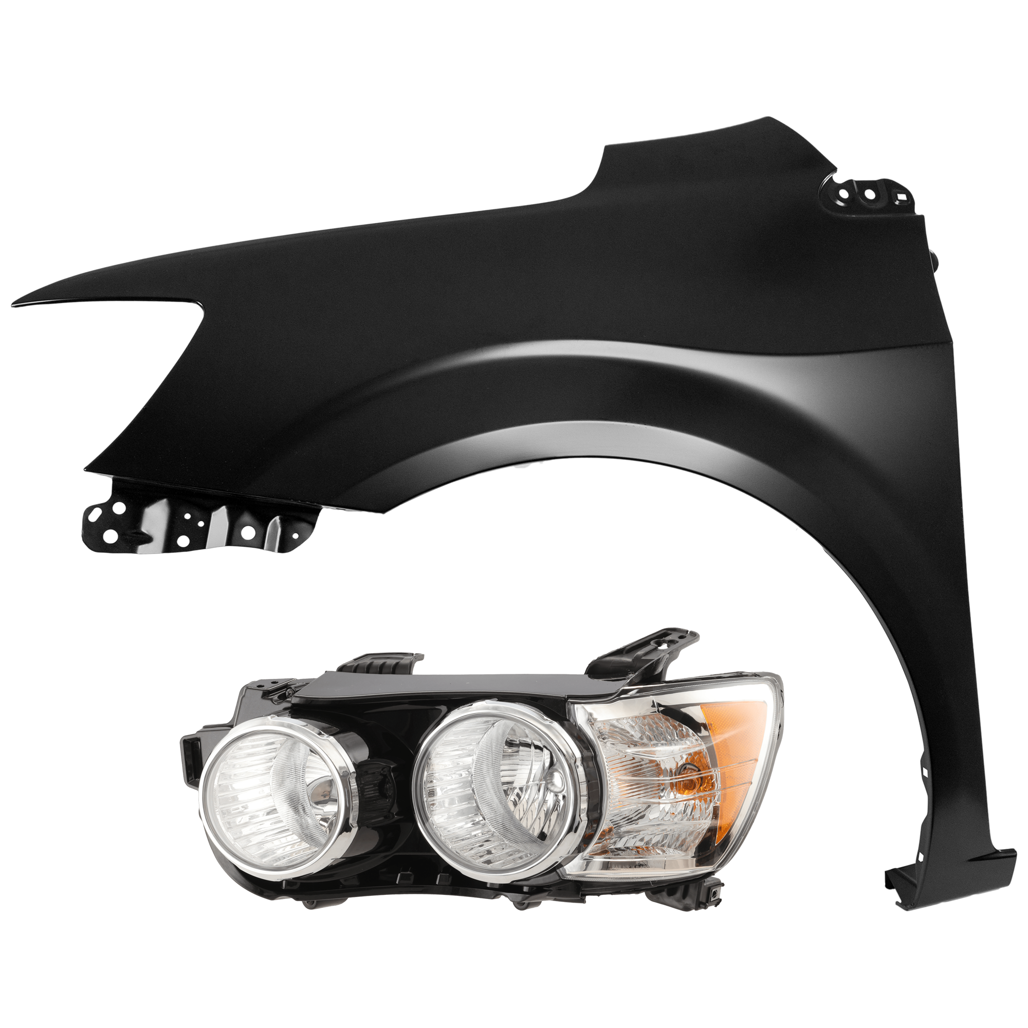 AM SONIC 12-16 HEAD LAMP LH Assembly Halogen Black Interior w Chrome Bezel with Fender SKU KIT 070426-116 Partslink GM2502359 GM1240374 OEM 96830971-42390433-95473425