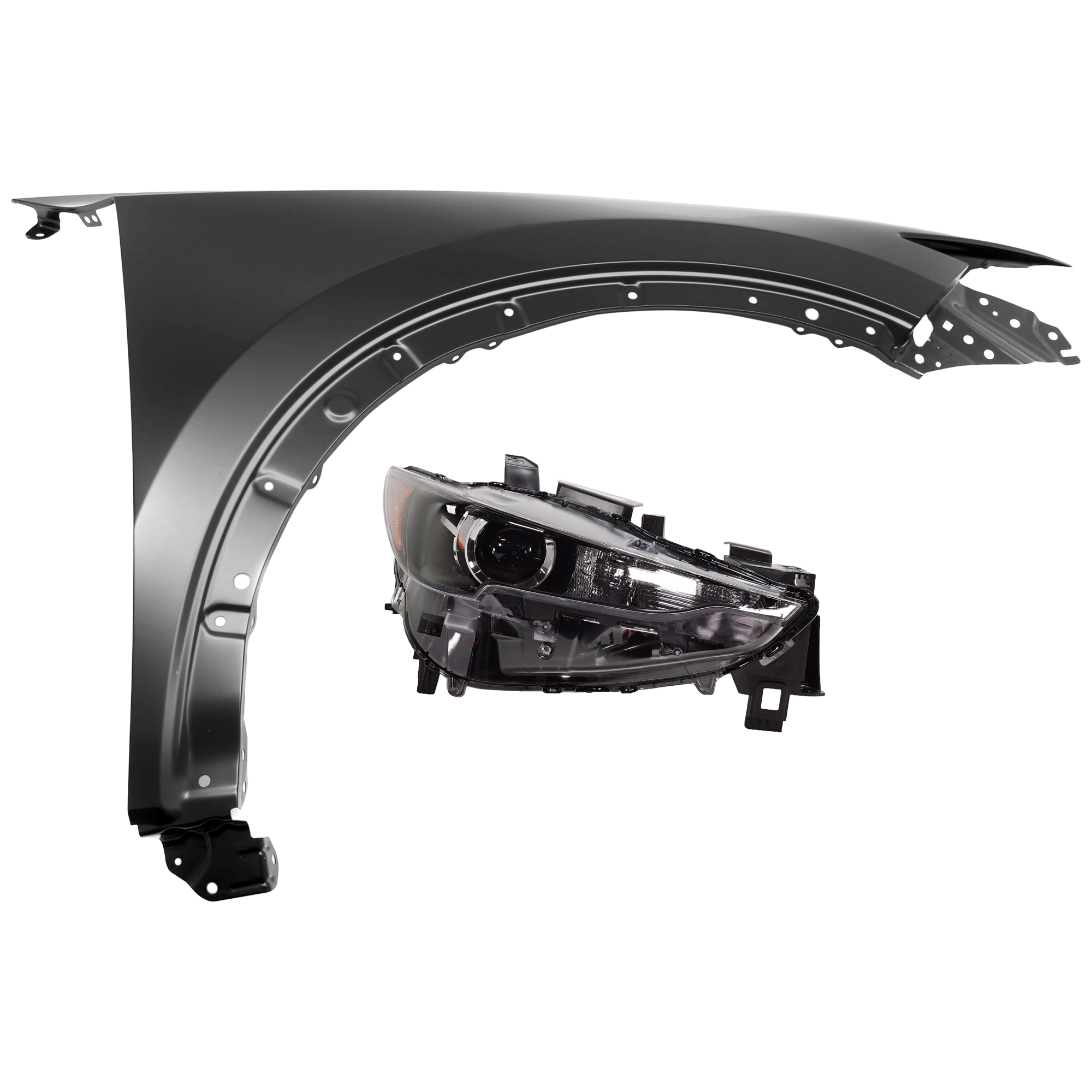 AM CX 5-17-21 HEAD LAMP RH Assembly LED w o Adaptive Headlight with Fender SKU KIT 070426-126 Partslink MA2503151 MA1241179 OEM KL2J51031D KL2J51031C KB7W5211