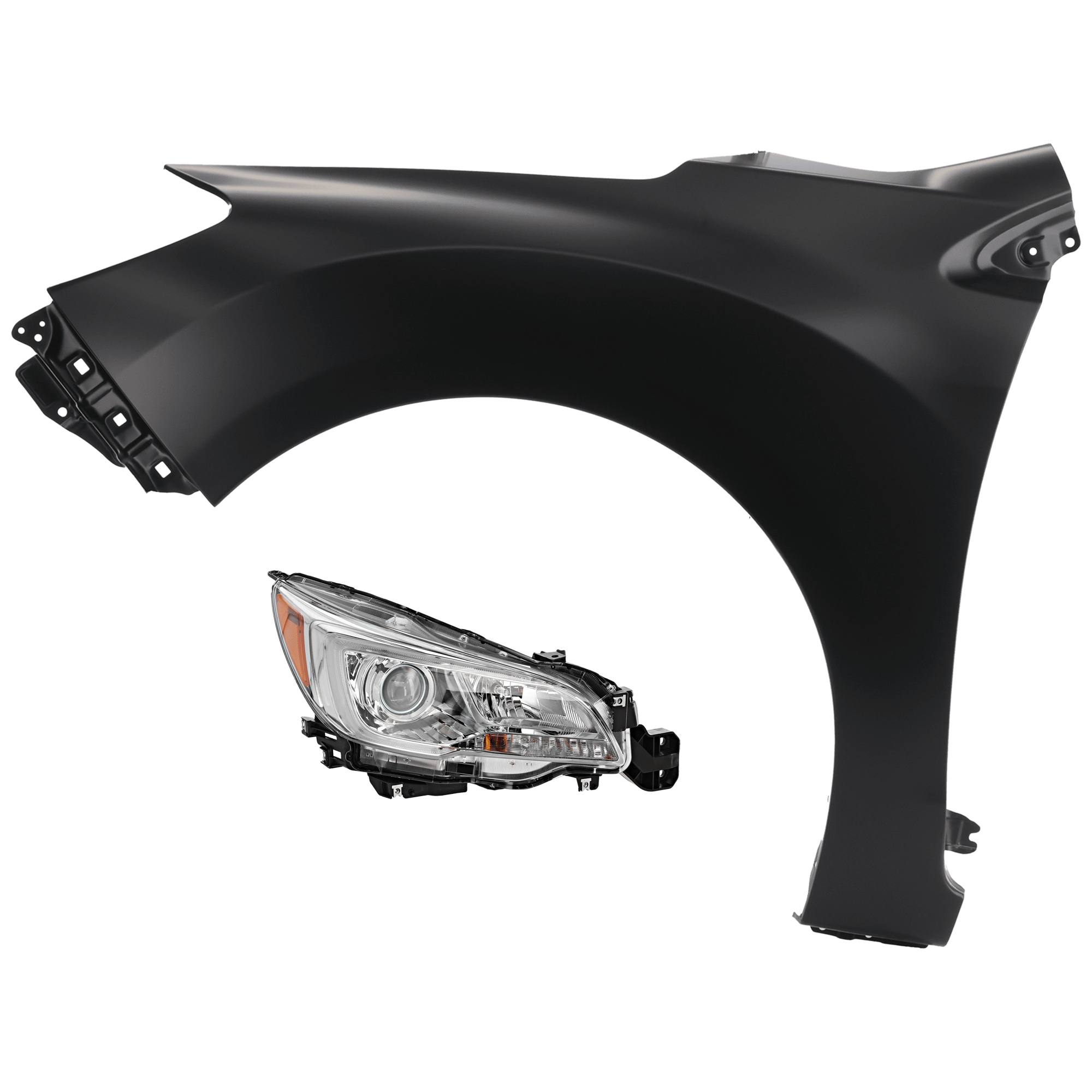 AM LEGACY 15-17 HEAD LAMP RH Assembly Halogen Chrome Interior with Fender CAPA SKU KIT 070426-129 Partslink SU2503151C SU1241140C OEM 84001AL02A PFM 84001AL00A 5712