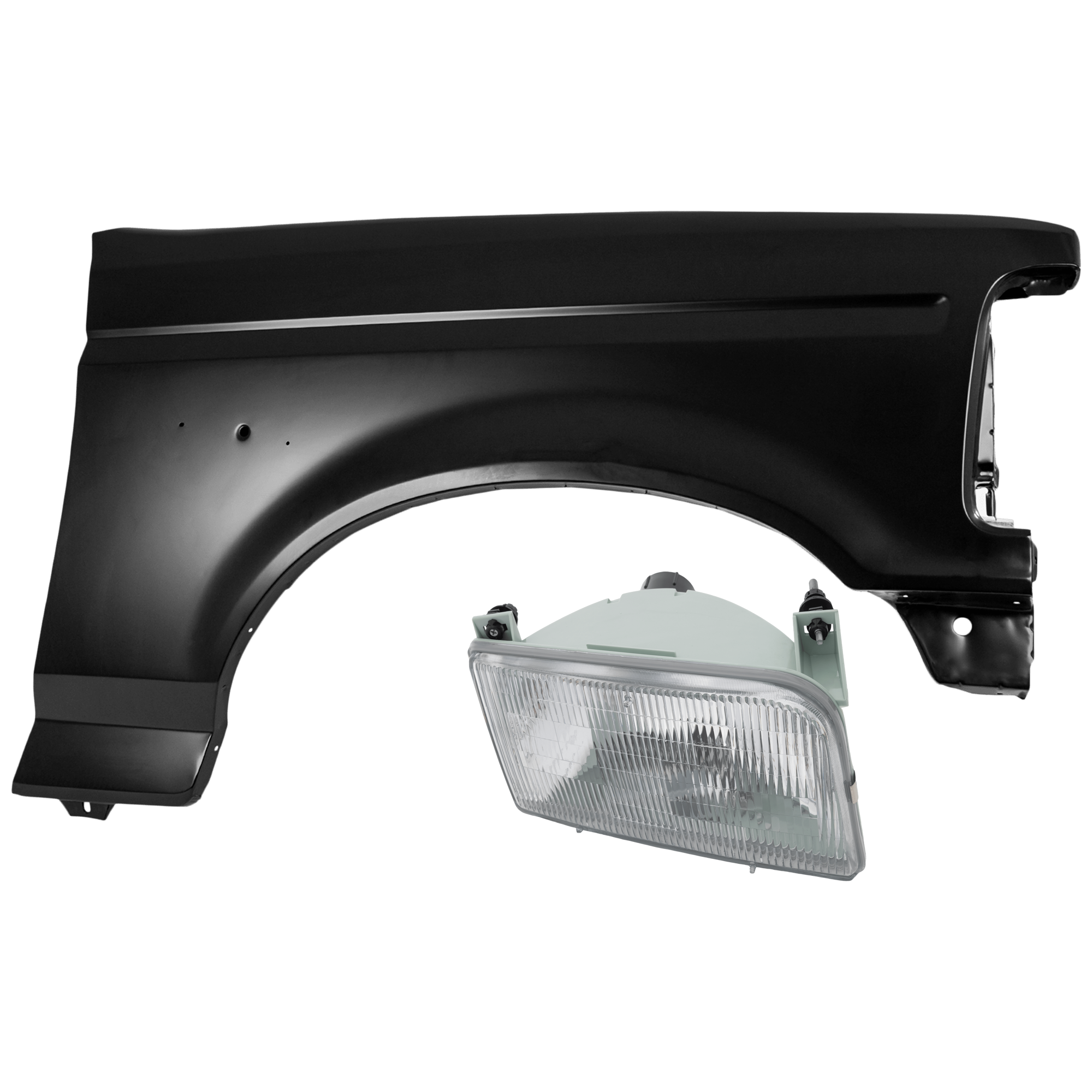 AM F SERIES 92-97 HEAD LAMP RH Assembly Halogen with Fender SKU KIT 070426-145 Partslink FO2503114 FO1241136 OEM F2TZ13008A F2TZ16005A
