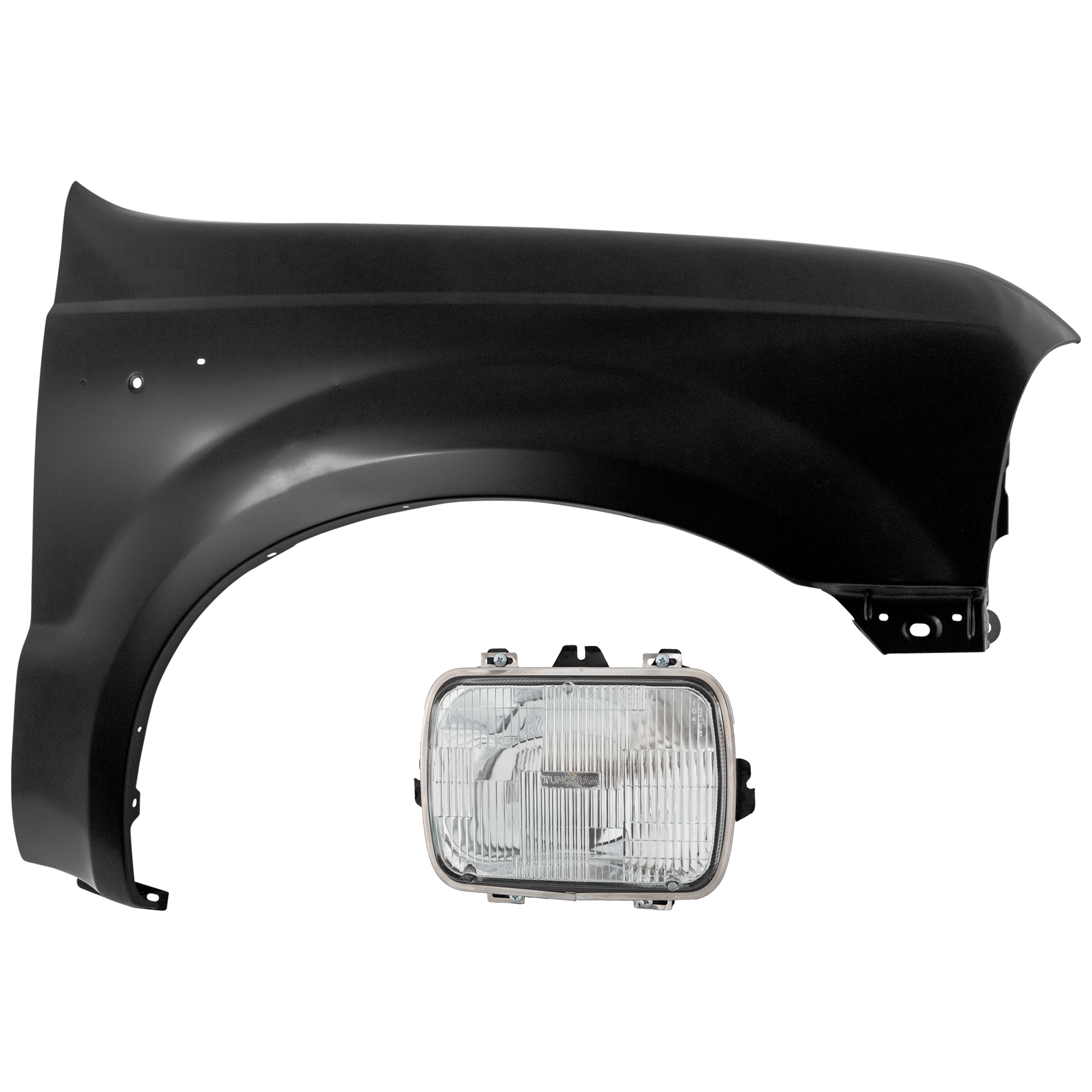 AM F SERIES SUPER DUTY 99-07 HEAD LAMP RH Assembly Halogen Sealed Beam Type Capsule Style 7 x 6 in. with Fender SKU KIT 070426-148 Partslink GM2500112 FO1241208 OEM 25949657 F81Z16005AA
