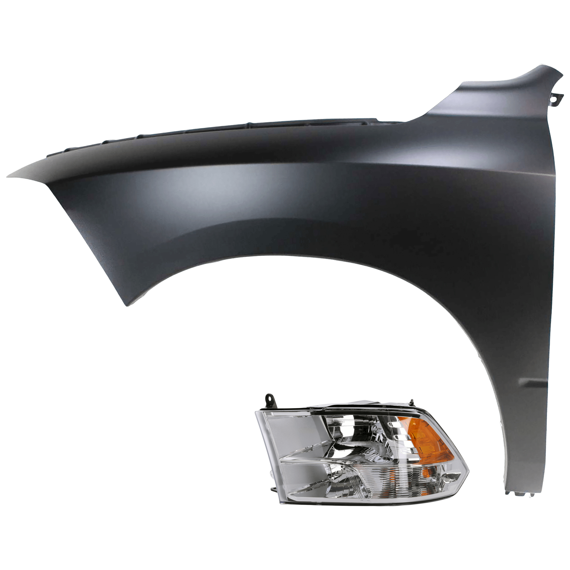 AM RAM FULL SIZE PICKUP 13-24 HEAD LAMP LH Assembly Halogen Reflector Type Chrome Interior w Quad Lamps with Fender SKU KIT 070426-161 Partslink CH2502242 CH1240269 OEM 68096439AJ 68054339AJ 68054339