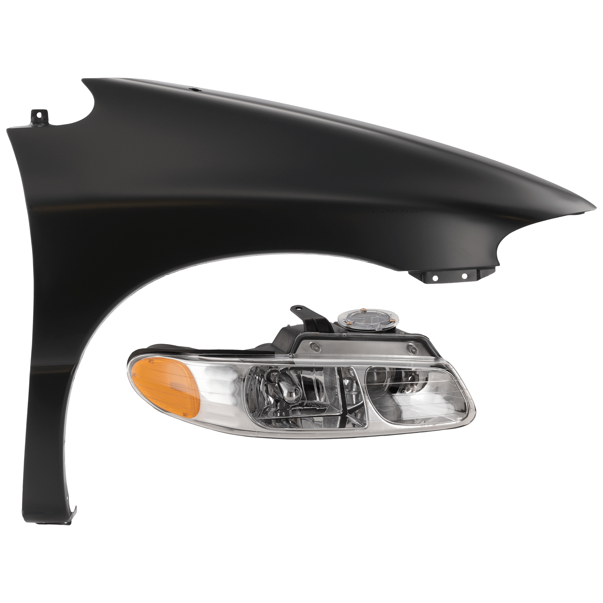 AM GRAND CARAVAN GRAND VOYAGER 96-99 HEAD LAMP RH Assembly Halogen w Quad Lamps with Fender SKU KIT 070426-186 Partslink CH2503114 CH1241205 OEM 4857150AC 4882290AA