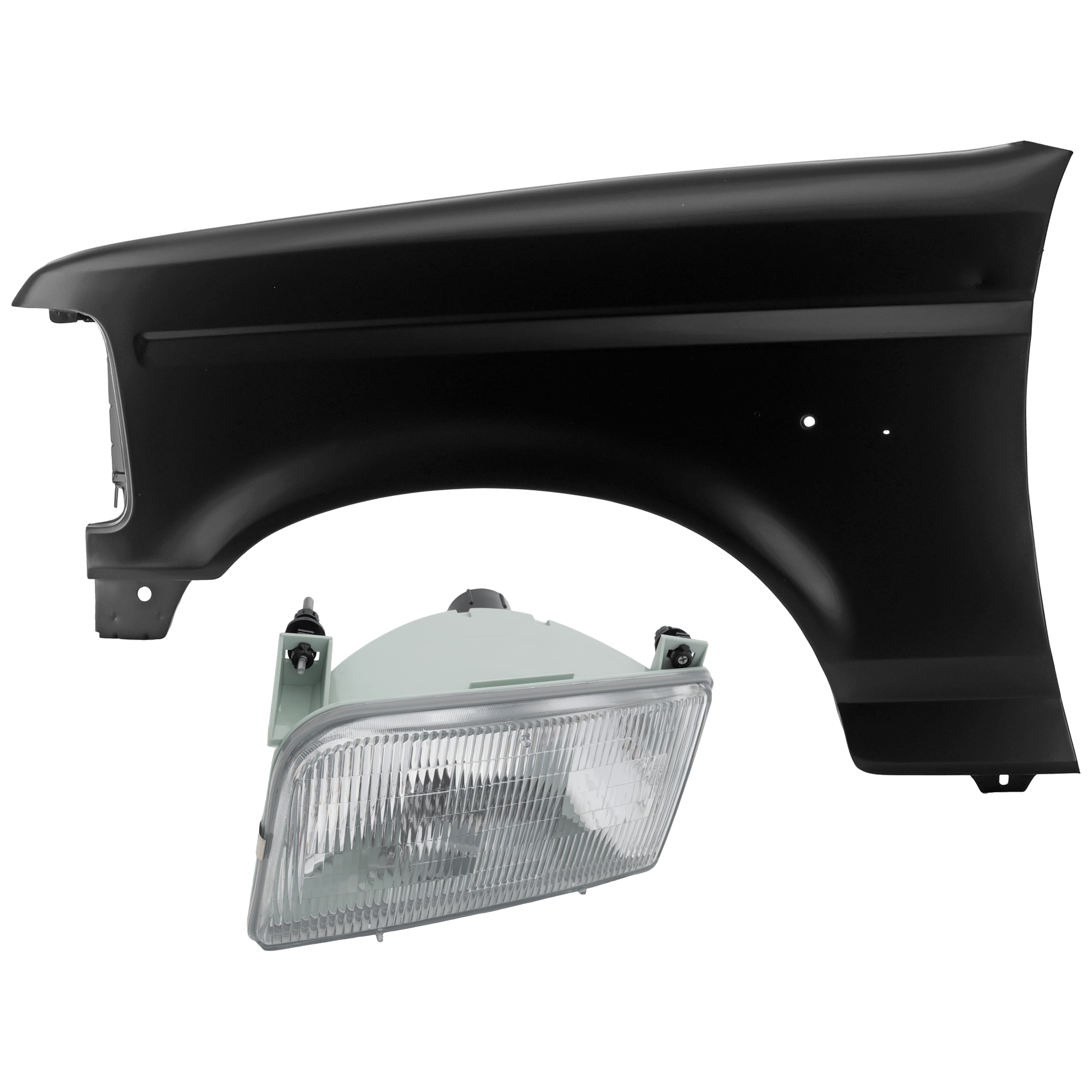 AM F SERIES 92-97 HEAD LAMP LH Assembly Halogen with Fender CAPA SKU KIT 070426-187 Partslink FO2502118C FO1240138C OEM F2TZ13008B F4TZ16006A