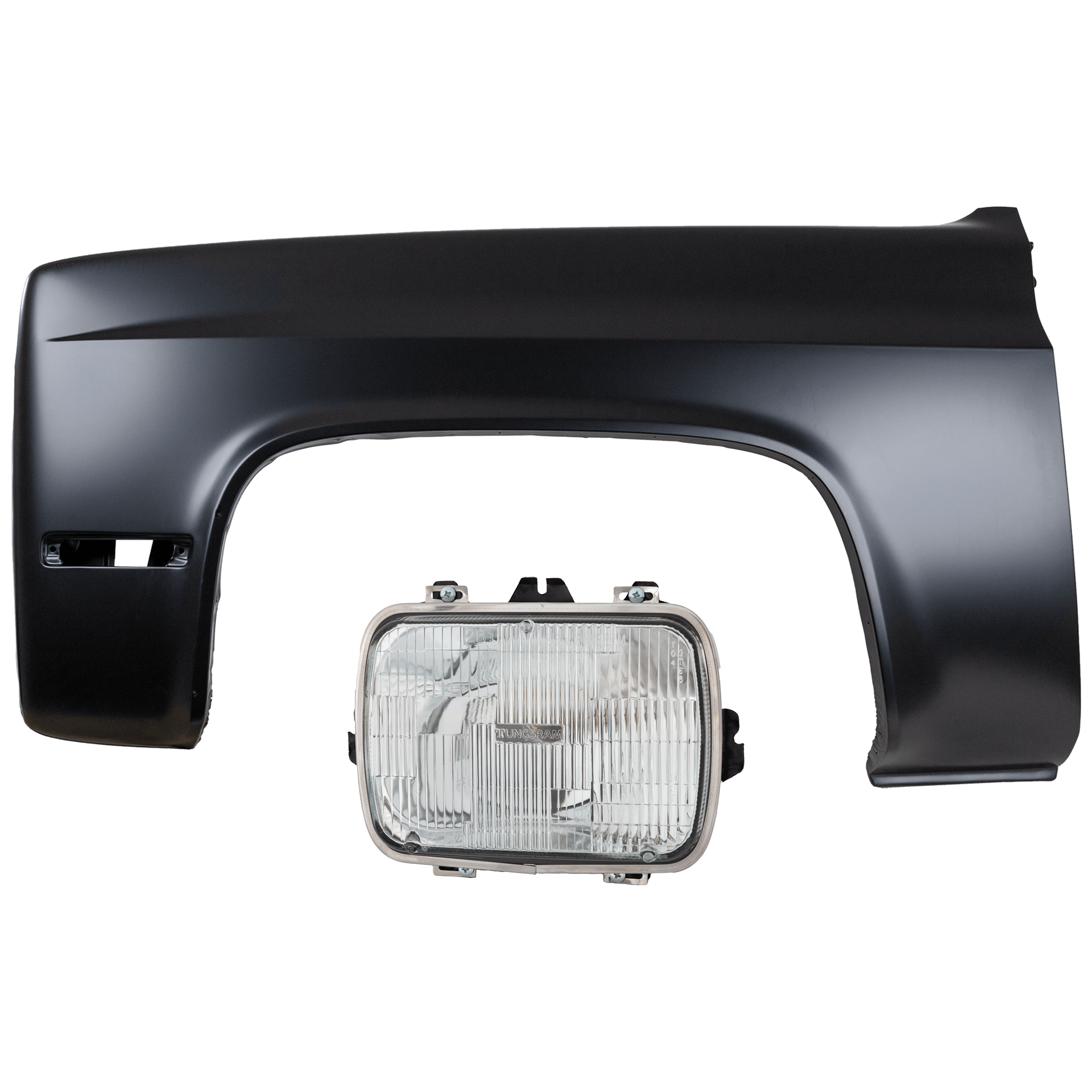 AM C K SERIES 81-86 HEAD LAMP LH Assembly Halogen Sealed Beam Type Capsule Style 7 x 6 in. with Fender SKU KIT 070426-188 Partslink GM2500112 GM1240131 OEM 25949657-15614467