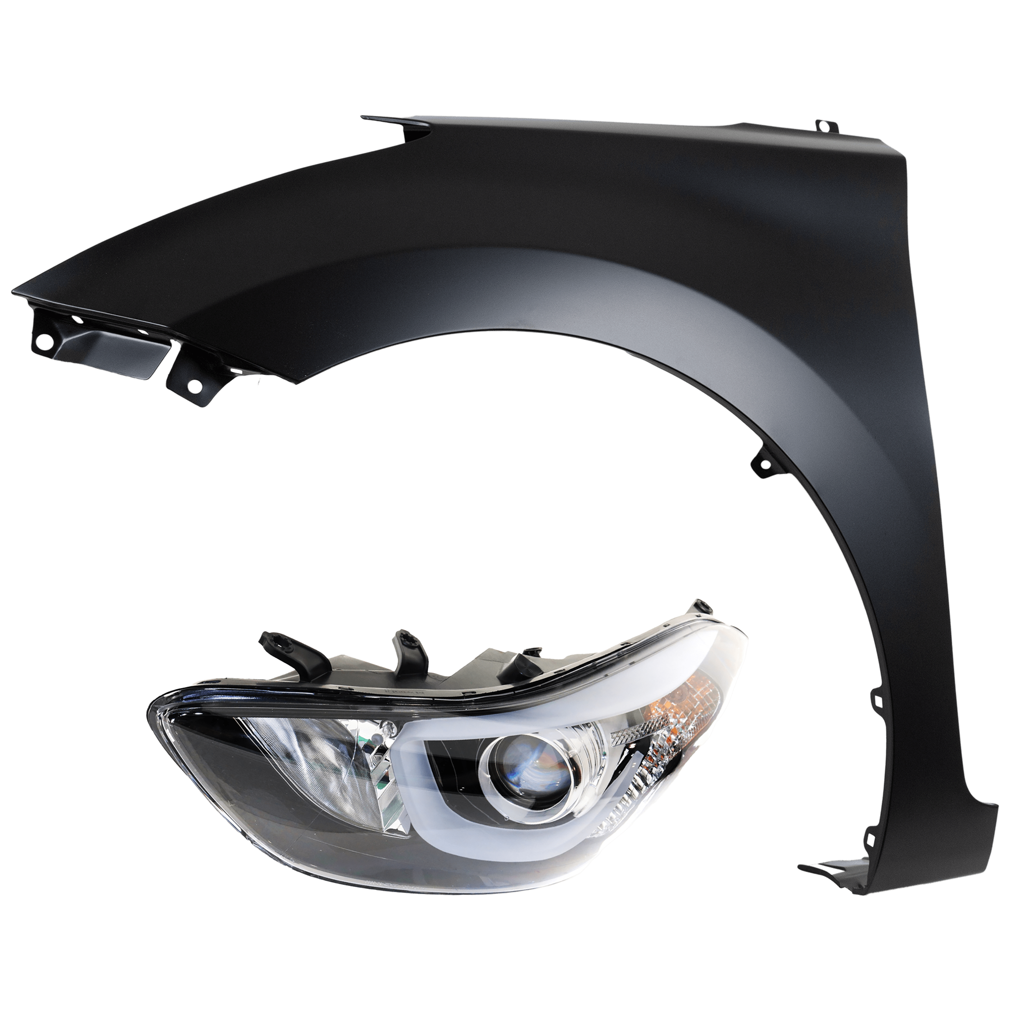 AM ELANTRA 14-16 ELANTRA COUPE 13-13 HEAD LAMP LH Assembly Halogen w LED Position Light Sedan USA Built Vehicle with Fender SKU KIT 070426-189 Partslink HY2502186 HY1240152 OEM 921013X450-663113X000