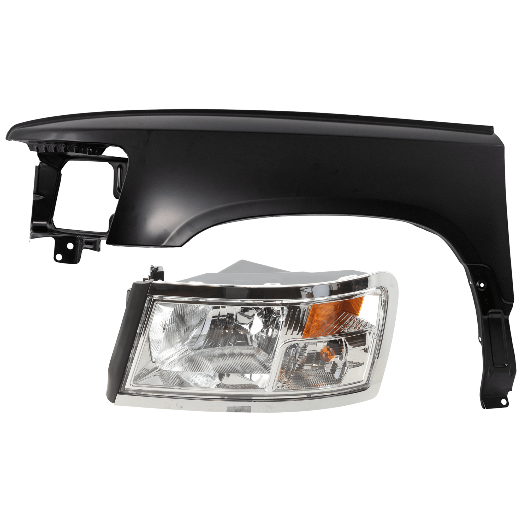 AM DAKOTA 08-11 HEAD LAMP LH Assembly Halogen Chrome Interior with Fender SKU KIT 070426-200 Partslink CH2518128 CH1240268 OEM 55112245AF 55112245AE 55112181