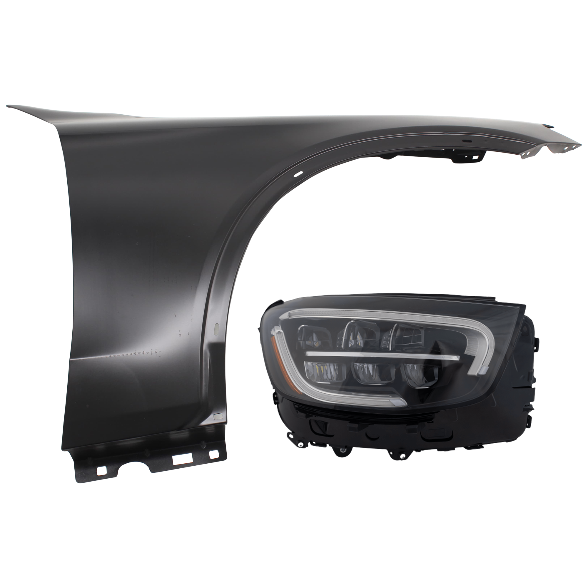 AM GLC CLASS 20-22 HEAD LAMP RH Assembly LED w o Active Lighting and Adaptive Headlight with Fender SKU KIT 070426-210 Partslink MB2503262 MB1241184 OEM 2539069203-2538800218 PFM
