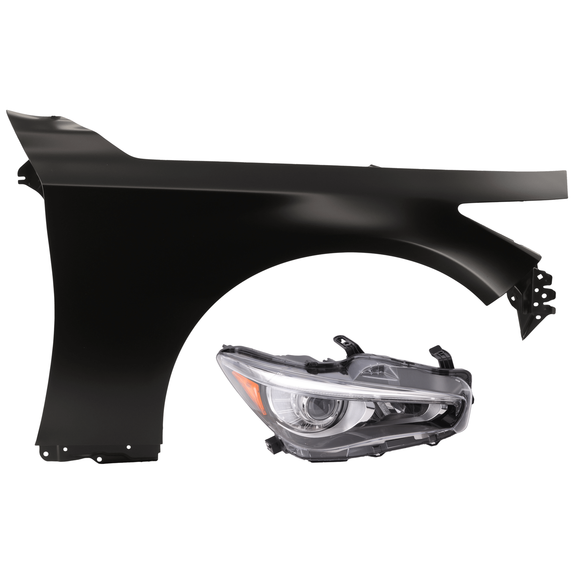 AM Q50-18-23 HEAD LAMP RH Assembly LED w o Adaptive Headlights with Fender CAPA SKU KIT 070426-211 Partslink IN2503179C IN1241123C OEM 260106HH7A F31004HKMA