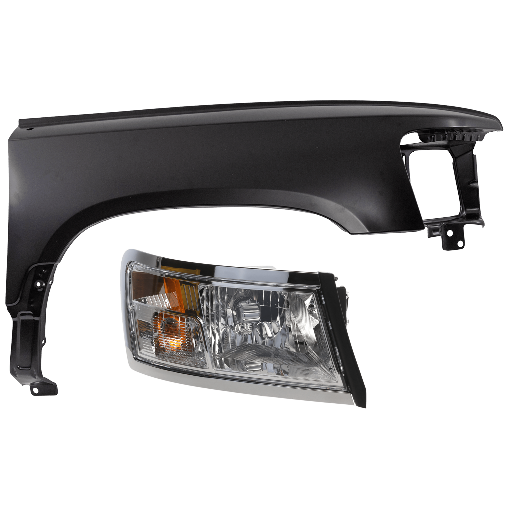AM DAKOTA 08-11 HEAD LAMP RH Assembly Halogen Chrome Interior with Fender SKU KIT 070426-216 Partslink CH2519128 CH1241268 OEM 55112244AF 55112244AE 55112180