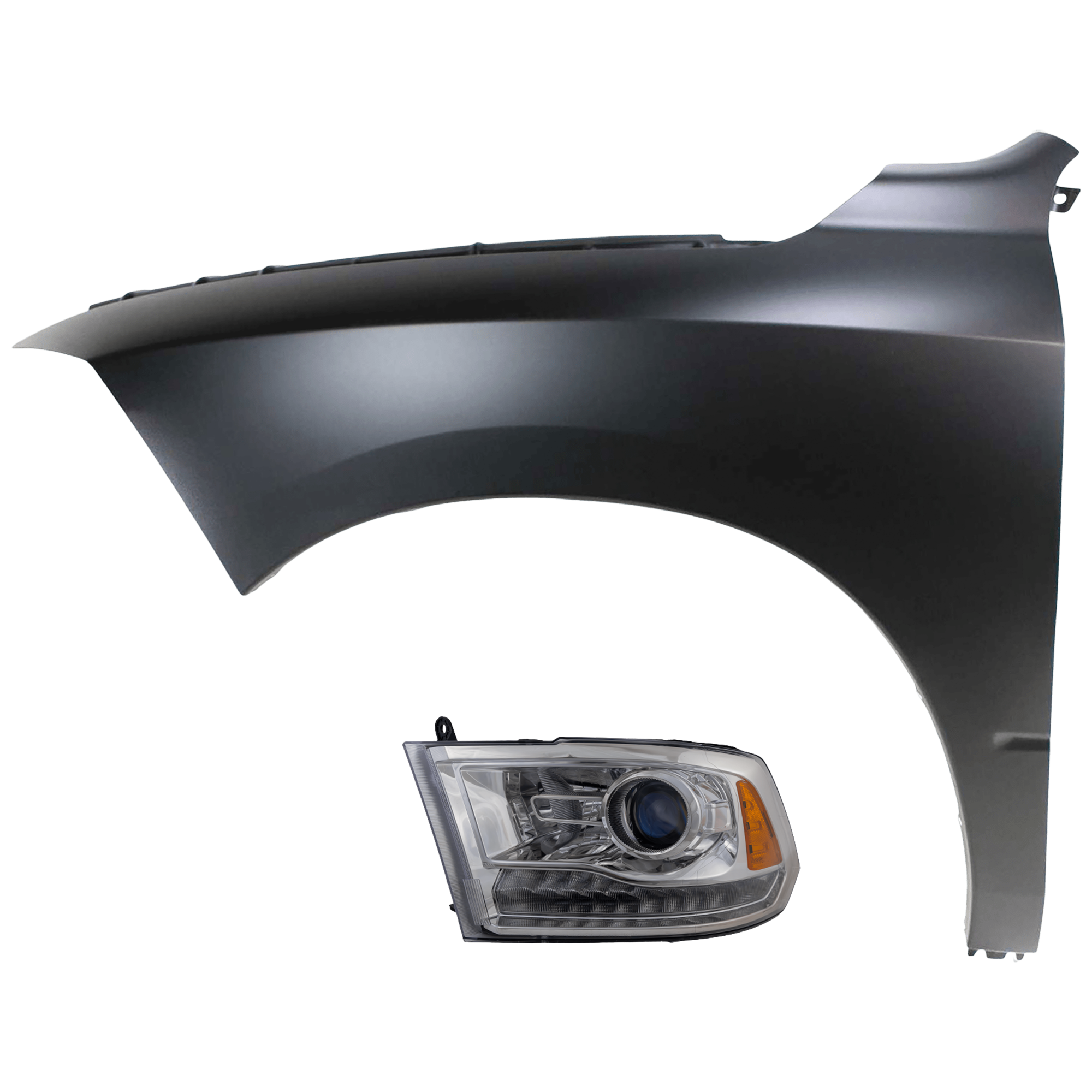 AM RAM FULL SIZE PICKUP 16-22 PROJECTOR HEAD LAMP LH Assembly HID Xenon w HID Kit Chrome Interior Includes 19-22 Ram 1500 Classic with Fender CAPA SKU KIT 070426-219 Partslink CH2502290C CH1240269C OEM 68324941AD 68054339AJ 68054339