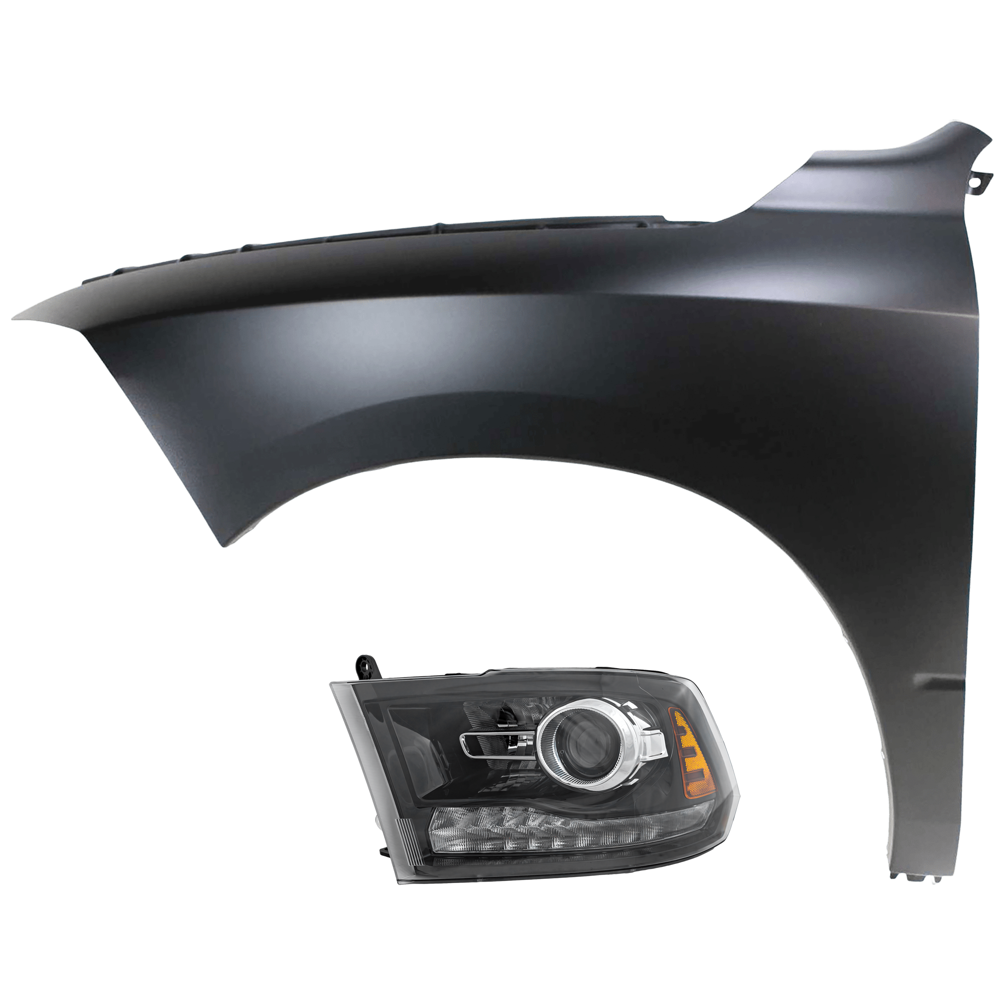 AM RAM FULL SIZE PICKUP 16-24 PROJECTOR HEAD LAMP LH Assembly HID Xenon w HID Kit Black Interior Includes 19-24 Ram 1500 Classic with Fender CAPA SKU KIT 070426-221 Partslink CH2502289C CH1240269C OEM 68324933AD 68054339AJ 68054339